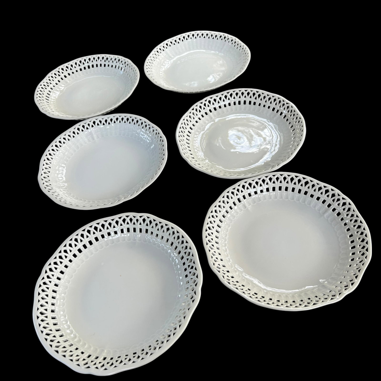 Antique KPM Reticulated Pierced Porcelain Basketweave Pastry Bowls - Set of 6 - 4