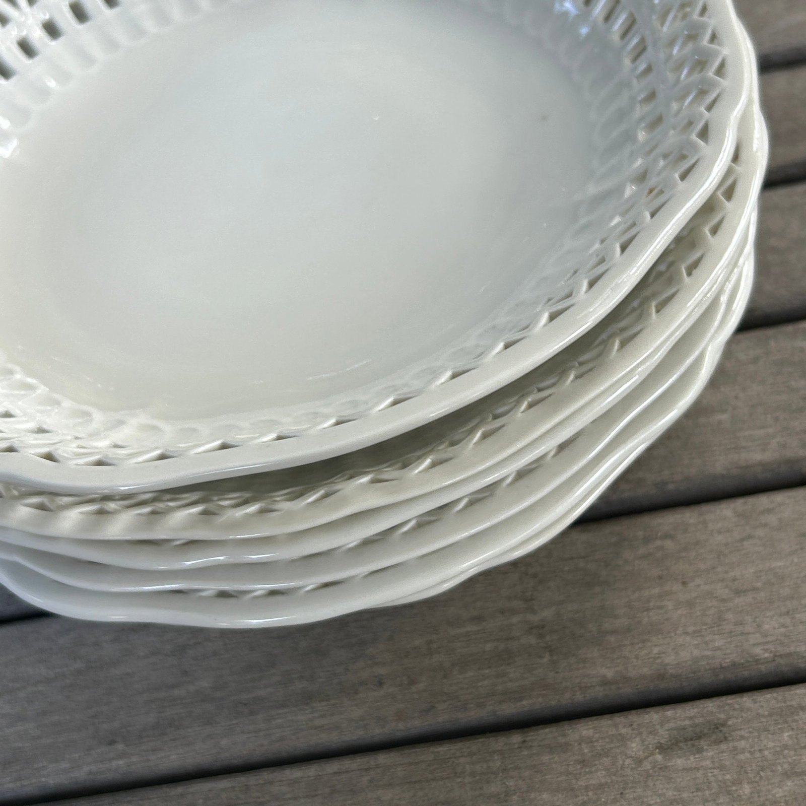 Antique KPM Reticulated Pierced Porcelain Basketweave Pastry Bowls - Set of 6 - 8