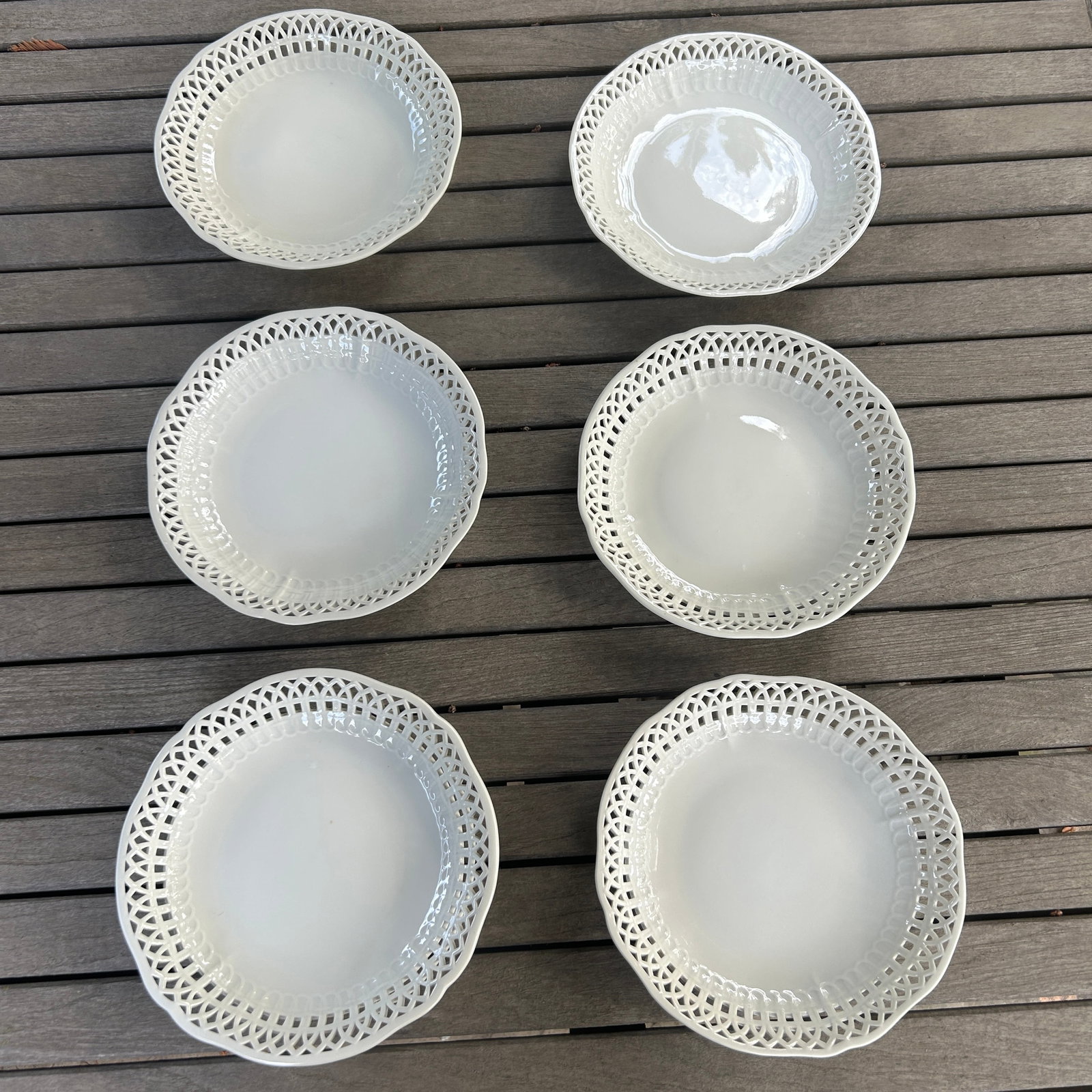 Antique KPM Reticulated Pierced Porcelain Basketweave Pastry Bowls - Set of 6 - 9