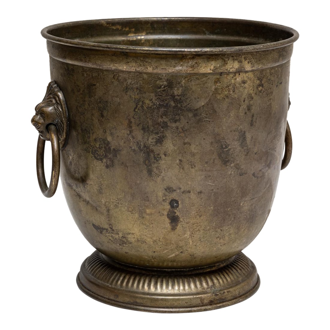 20th Century French Silver Plated Champagne Bucket: This 20th Century French silver-plated champagne bucket features a classic rounded form set on a fluted pedestal base that gives the piece an elevated, sculptural presence. The surface shows a warm,