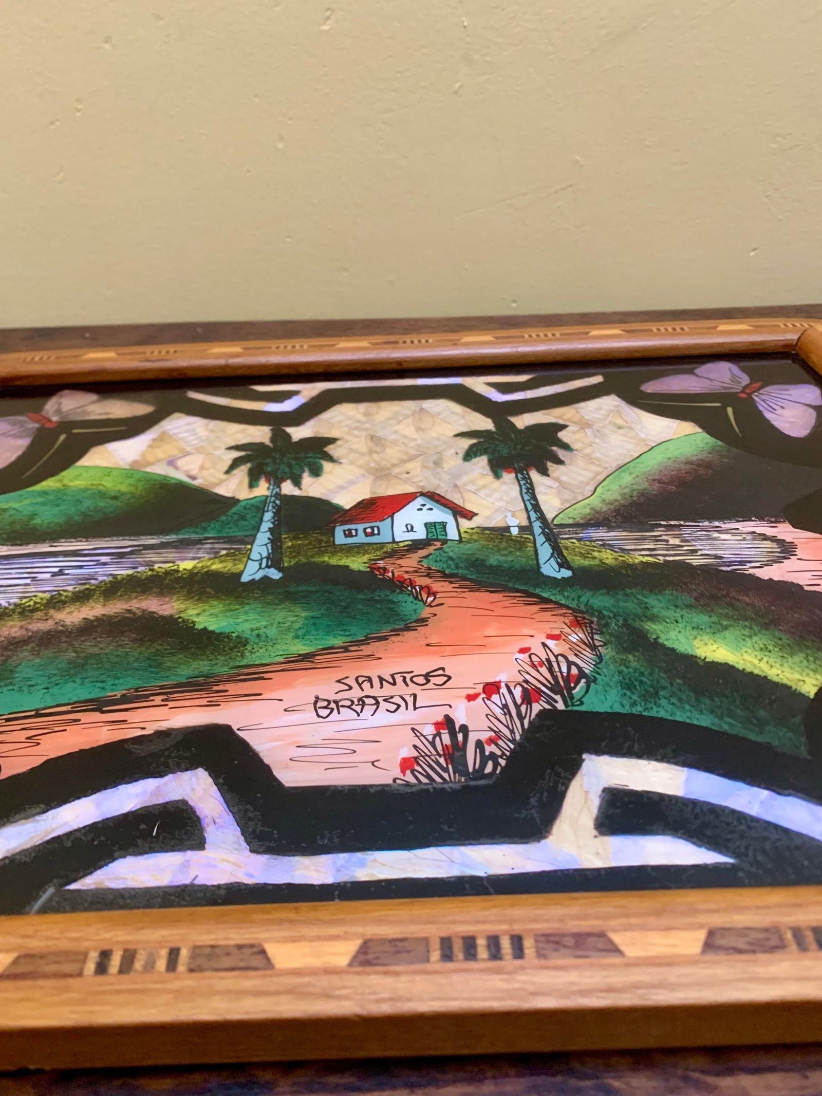1930s Brazilian Art Deco Butterfly Wing Cocktail Tray Santo's Landscape - 3