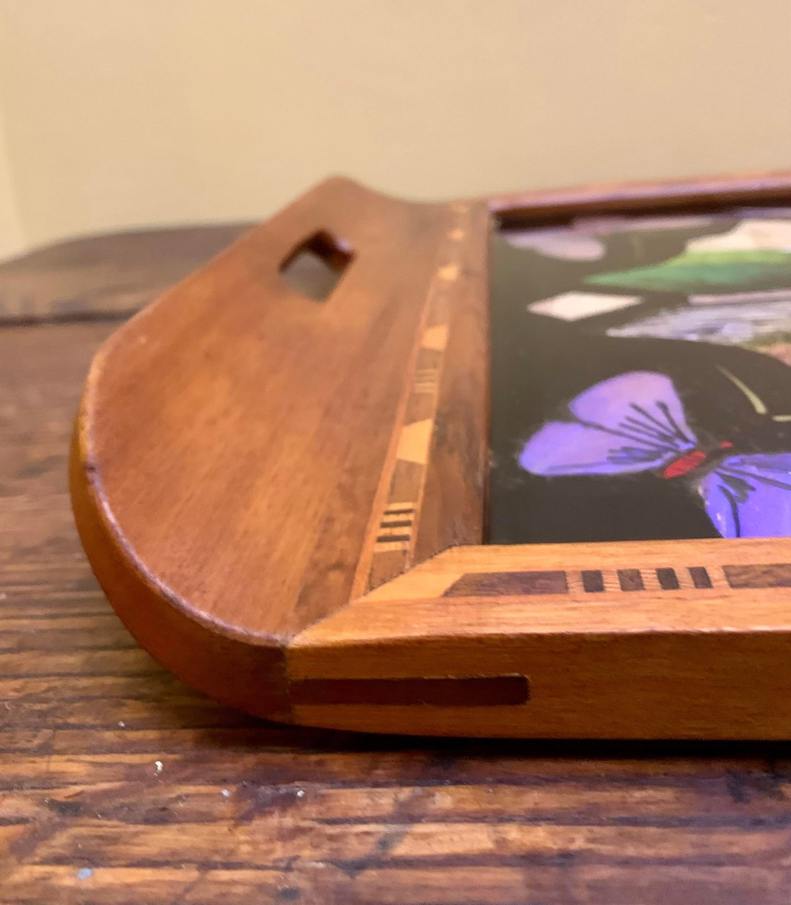 1930s Brazilian Art Deco Butterfly Wing Cocktail Tray Santo's Landscape - 4