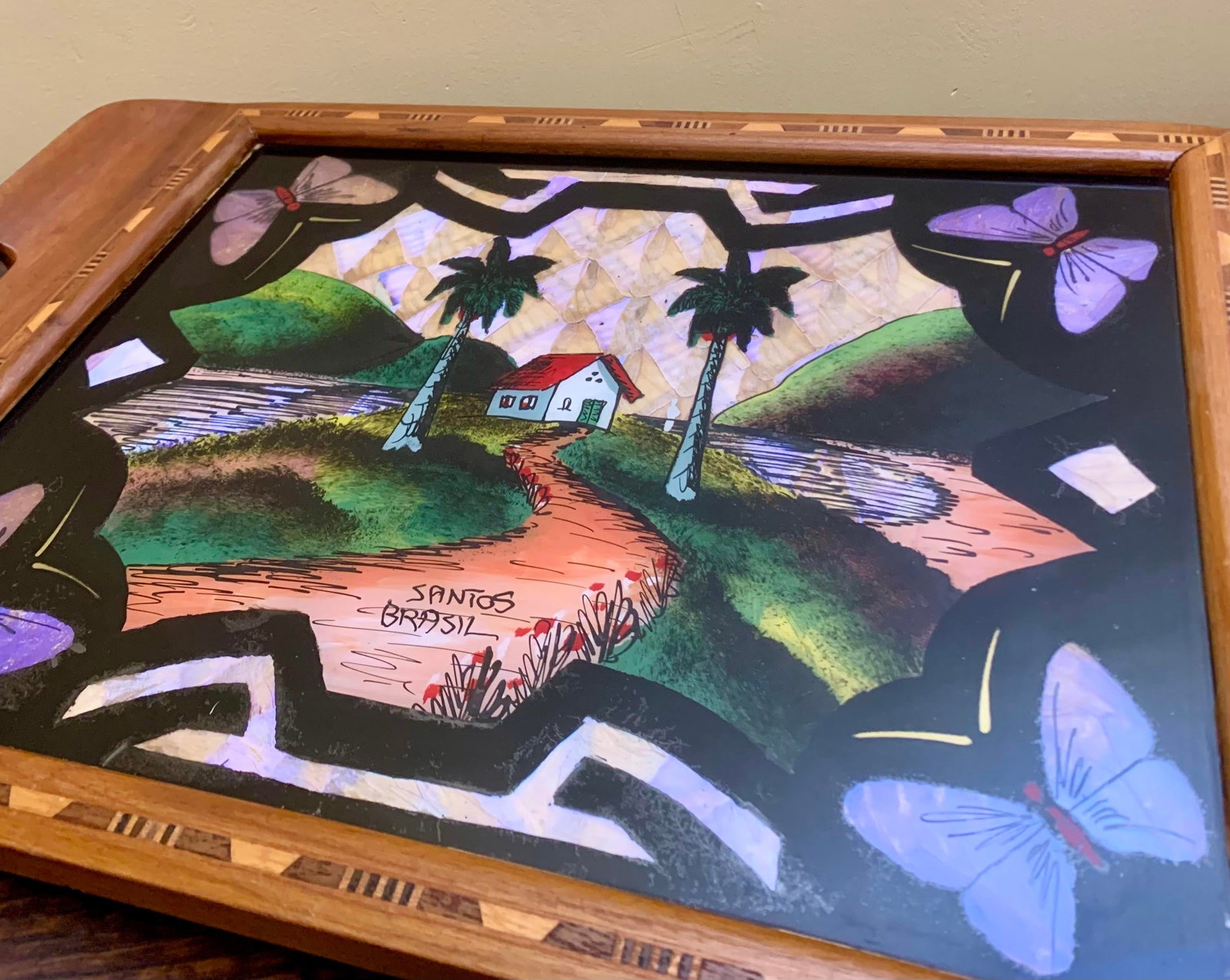 1930s Brazilian Art Deco Butterfly Wing Cocktail Tray Santo's Landscape - 5
