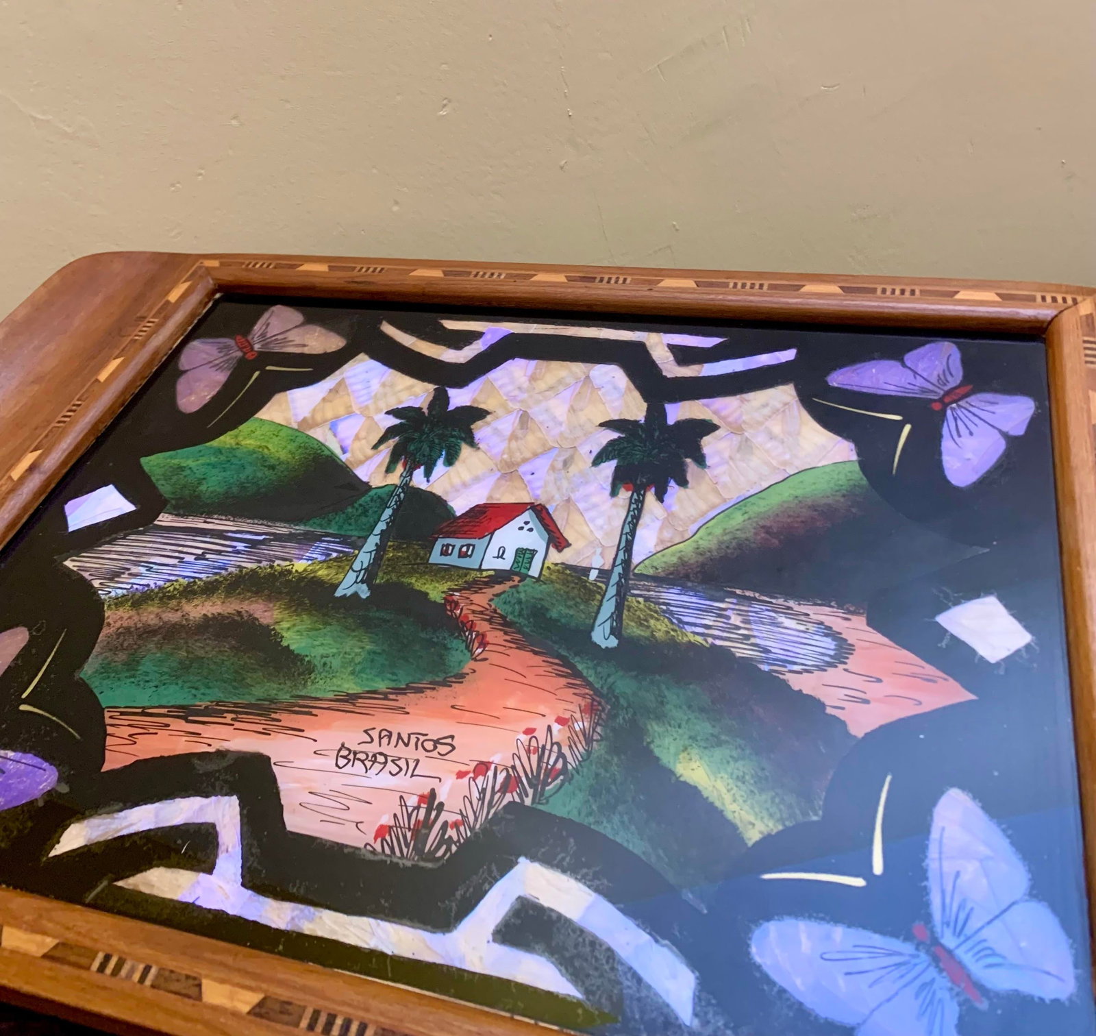 1930s Brazilian Art Deco Butterfly Wing Cocktail Tray Santo's Landscape - 7