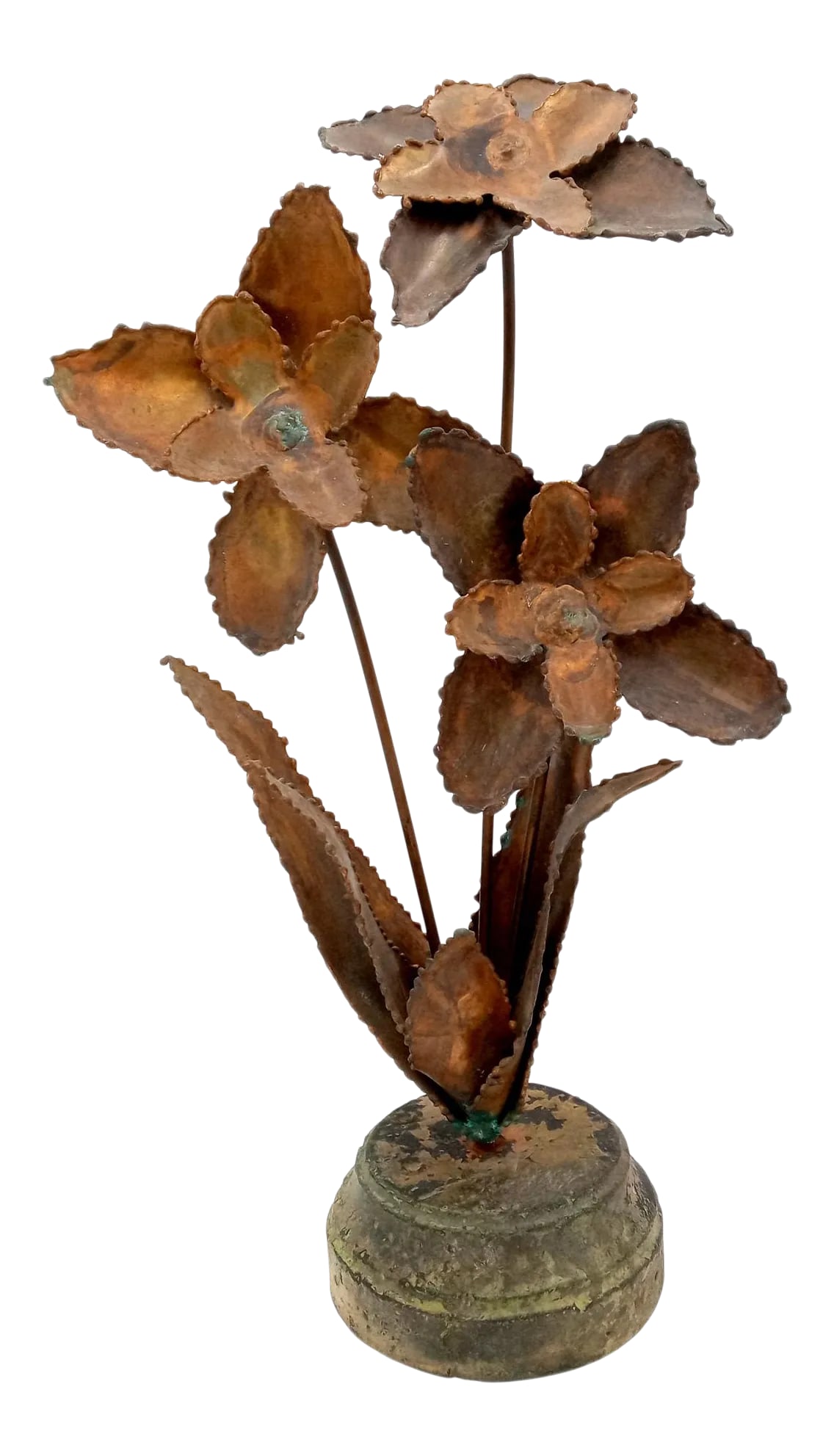 Mid Century Modern Flower Sculpture Brutalist Art Signed: Mid Century Modern Flower Sculpture Brutalist Art MCM Vintage Signed Large -Measures about: 18.5" tall x 8.5" x 4.5" -Artist: There is markings on the back of the base, but I can not quite make it