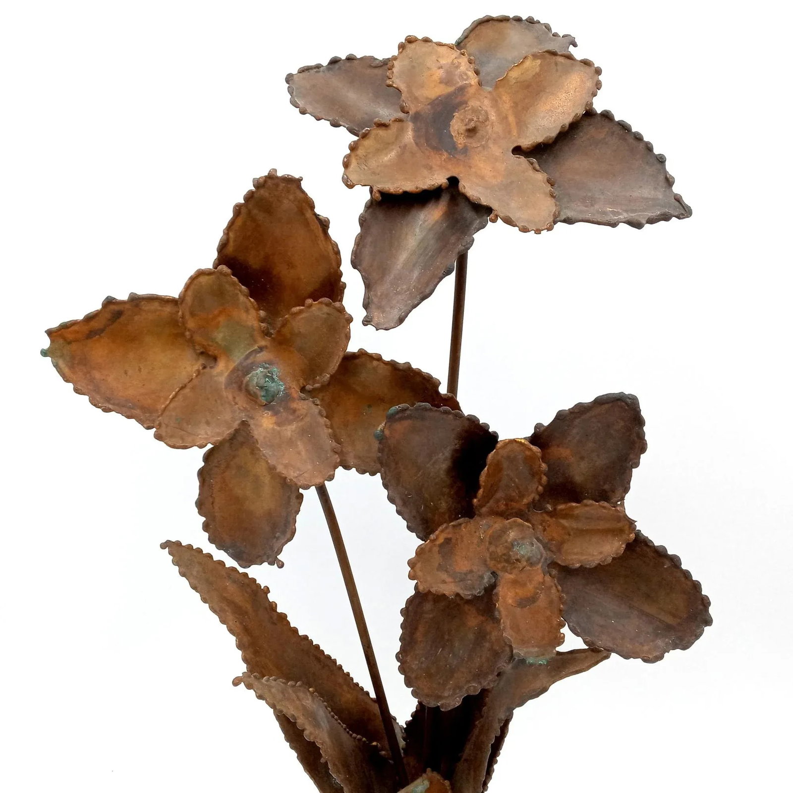 Mid Century Modern Flower Sculpture Brutalist Art Signed - 2
