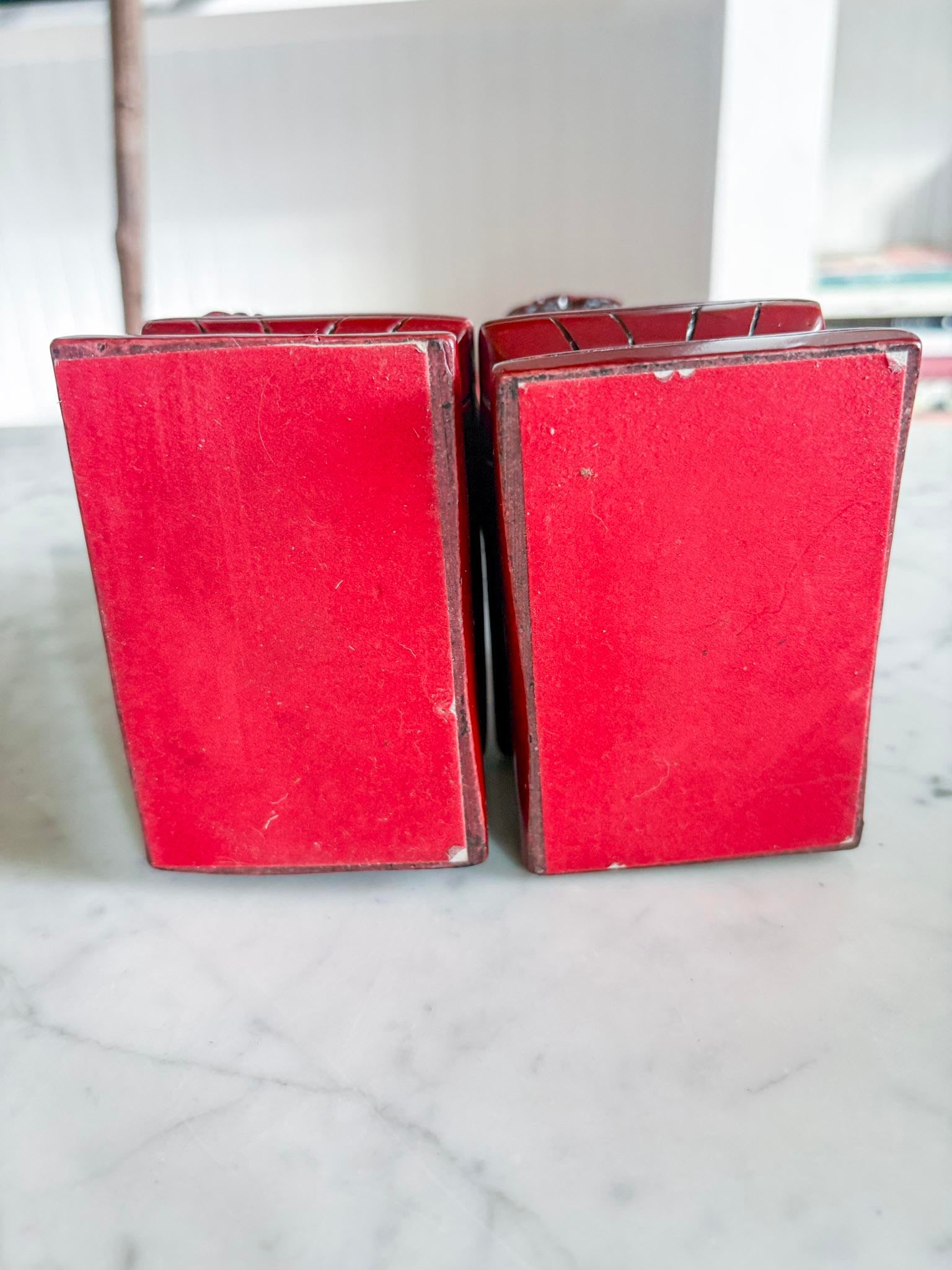 Guardian Resin Foo Dog Pair | Red Chinoiserie Bookends | Asian Home Decor - 8