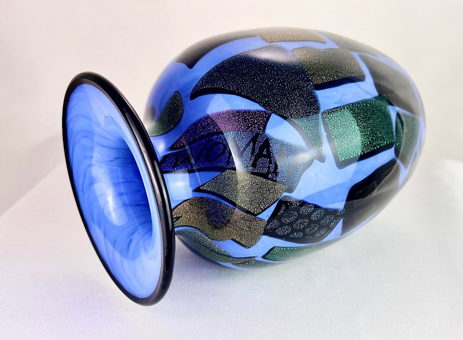 Mad Art Studio Handblown Azure Blue & Dichroic Mosaic Vase - 12