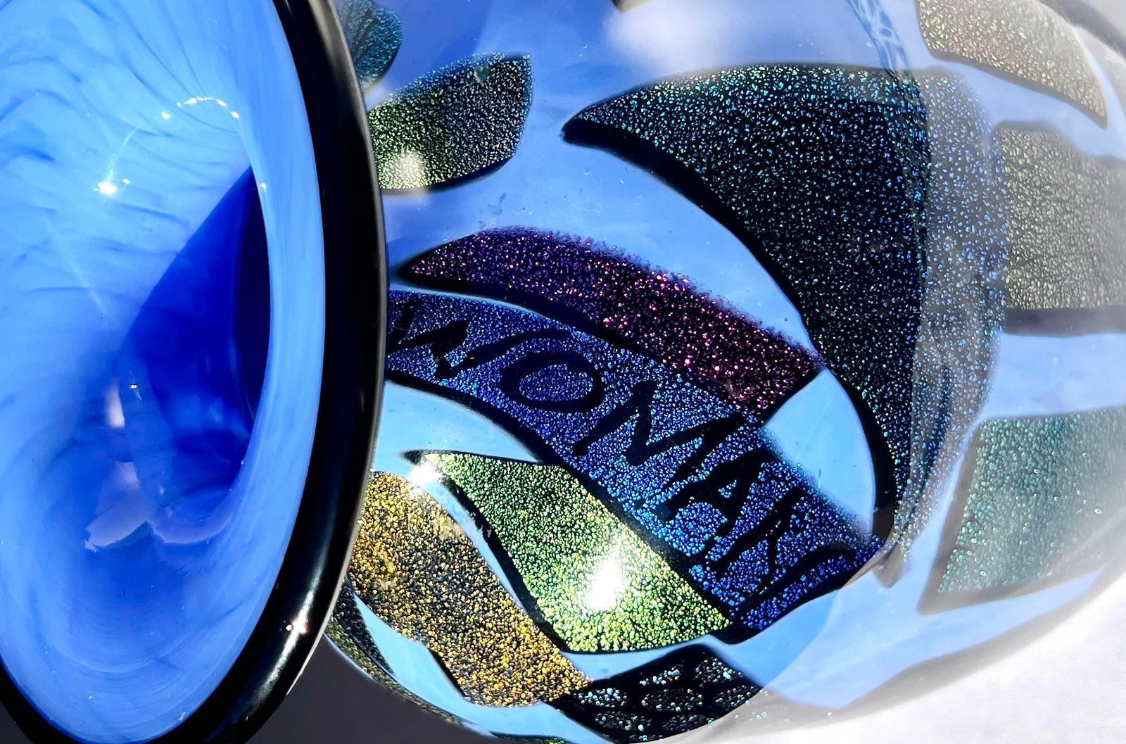 Mad Art Studio Handblown Azure Blue & Dichroic Mosaic Vase - 6