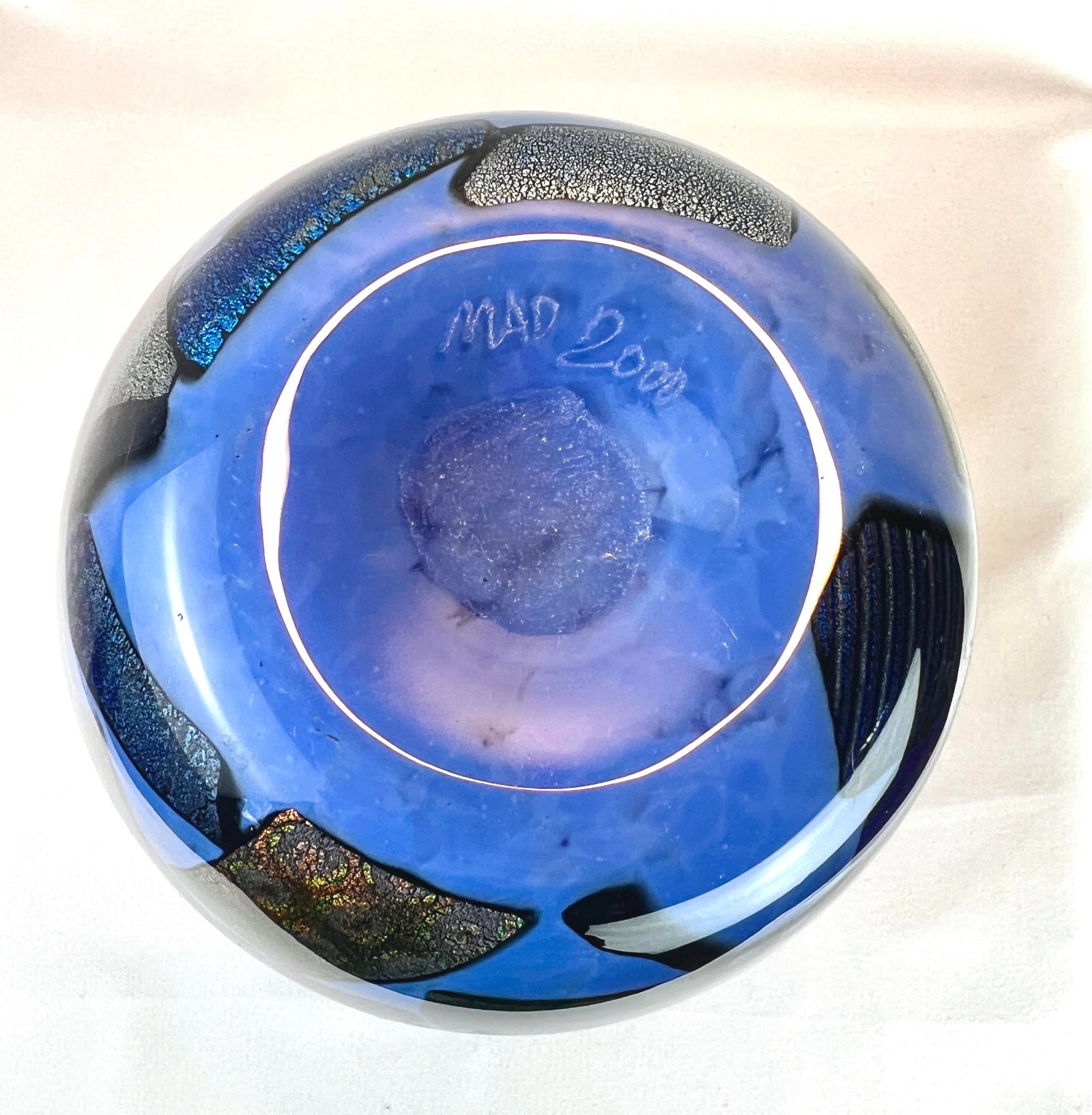 Mad Art Studio Handblown Azure Blue & Dichroic Mosaic Vase - 8