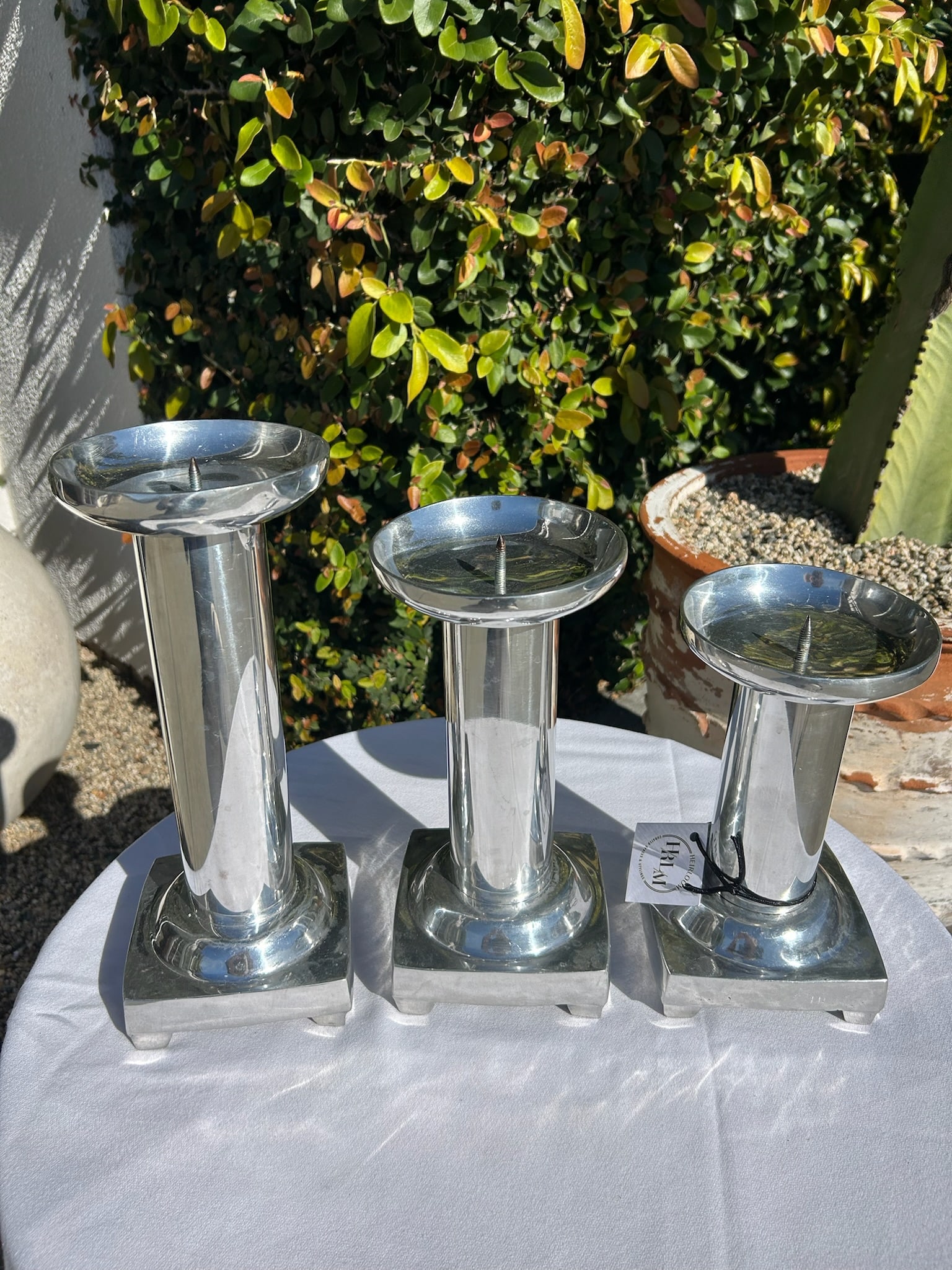 Set of Three Vintage Pewter Silver Candle Holders - 10