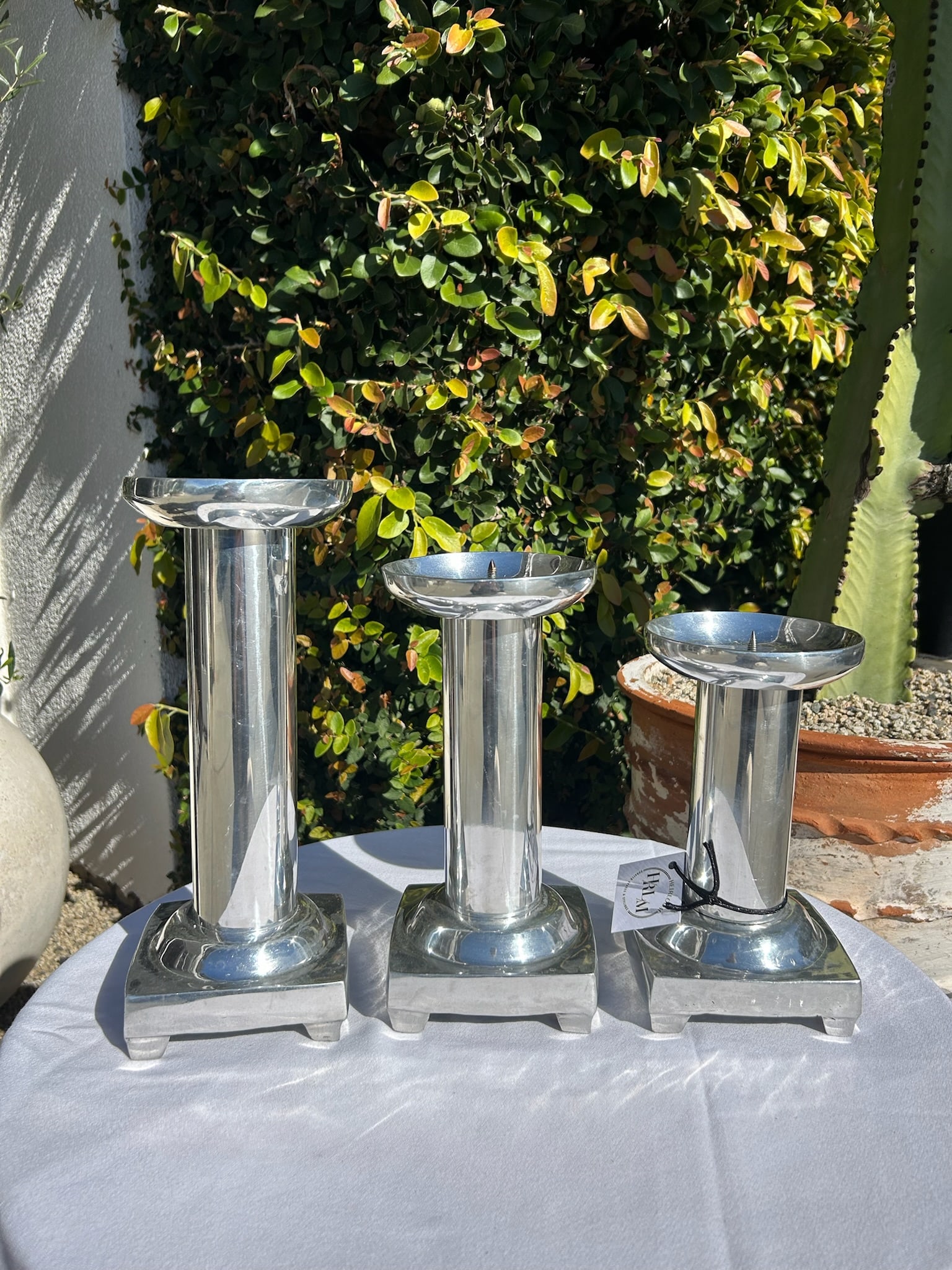 Set of Three Vintage Pewter Silver Candle Holders - 11