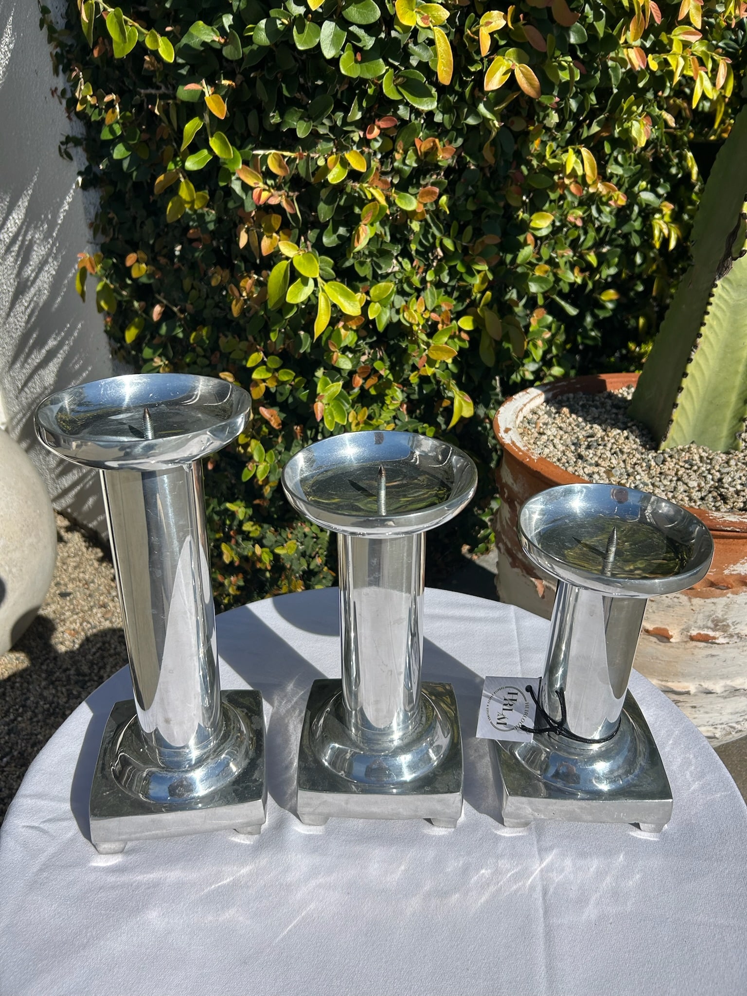 Set of Three Vintage Pewter Silver Candle Holders - 12