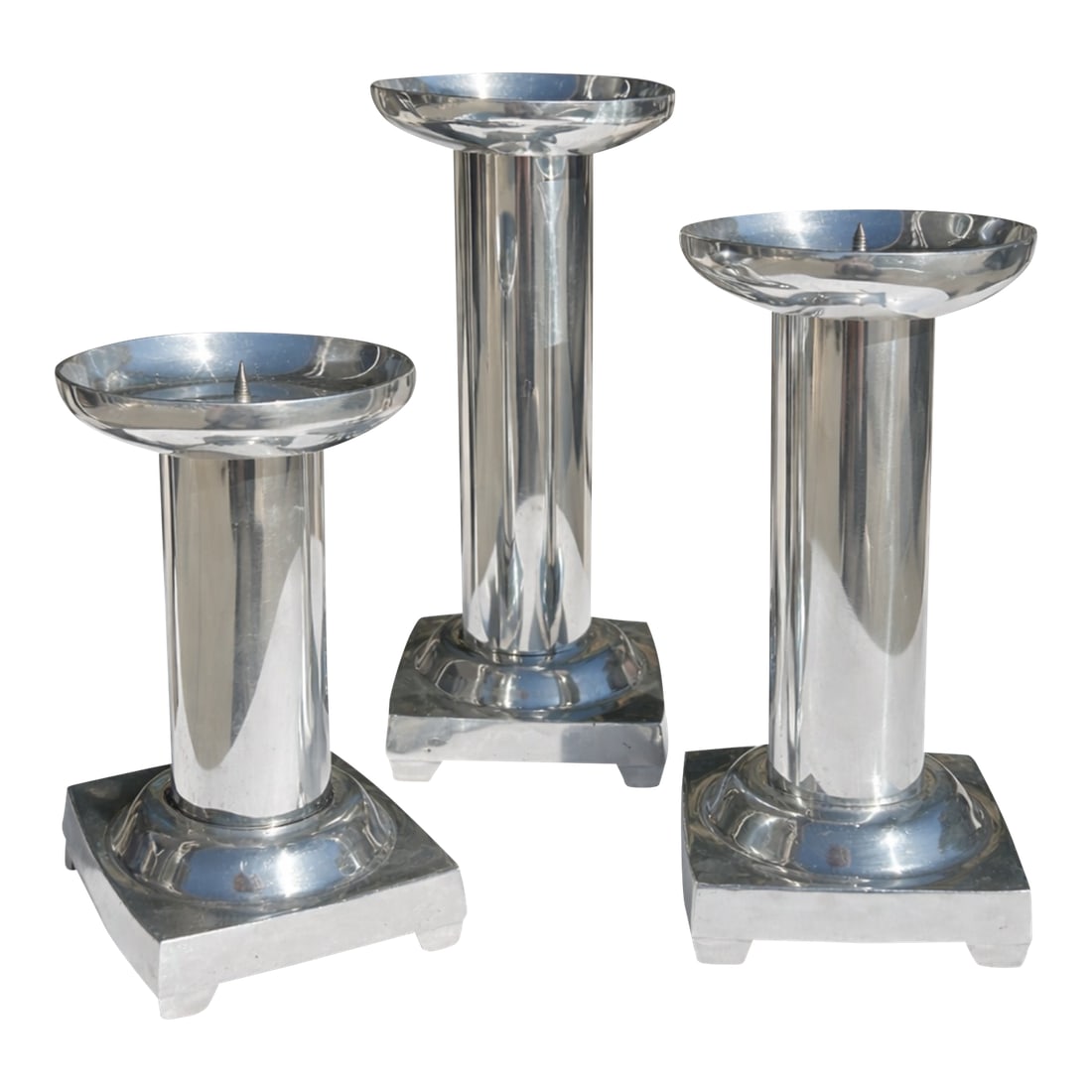 Set of Three Vintage Pewter Silver Candle Holders (1 of 12)