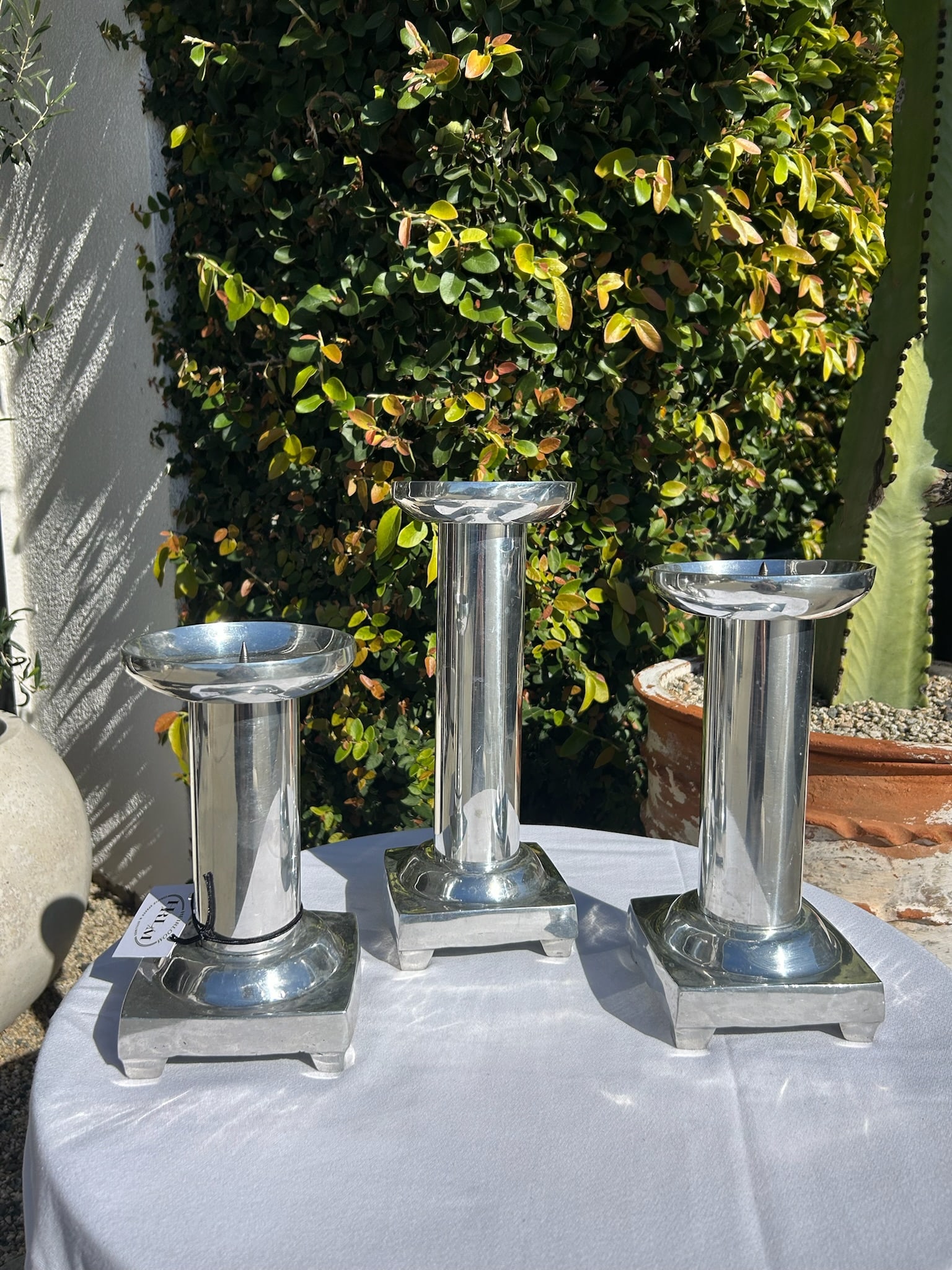 Set of Three Vintage Pewter Silver Candle Holders - 2