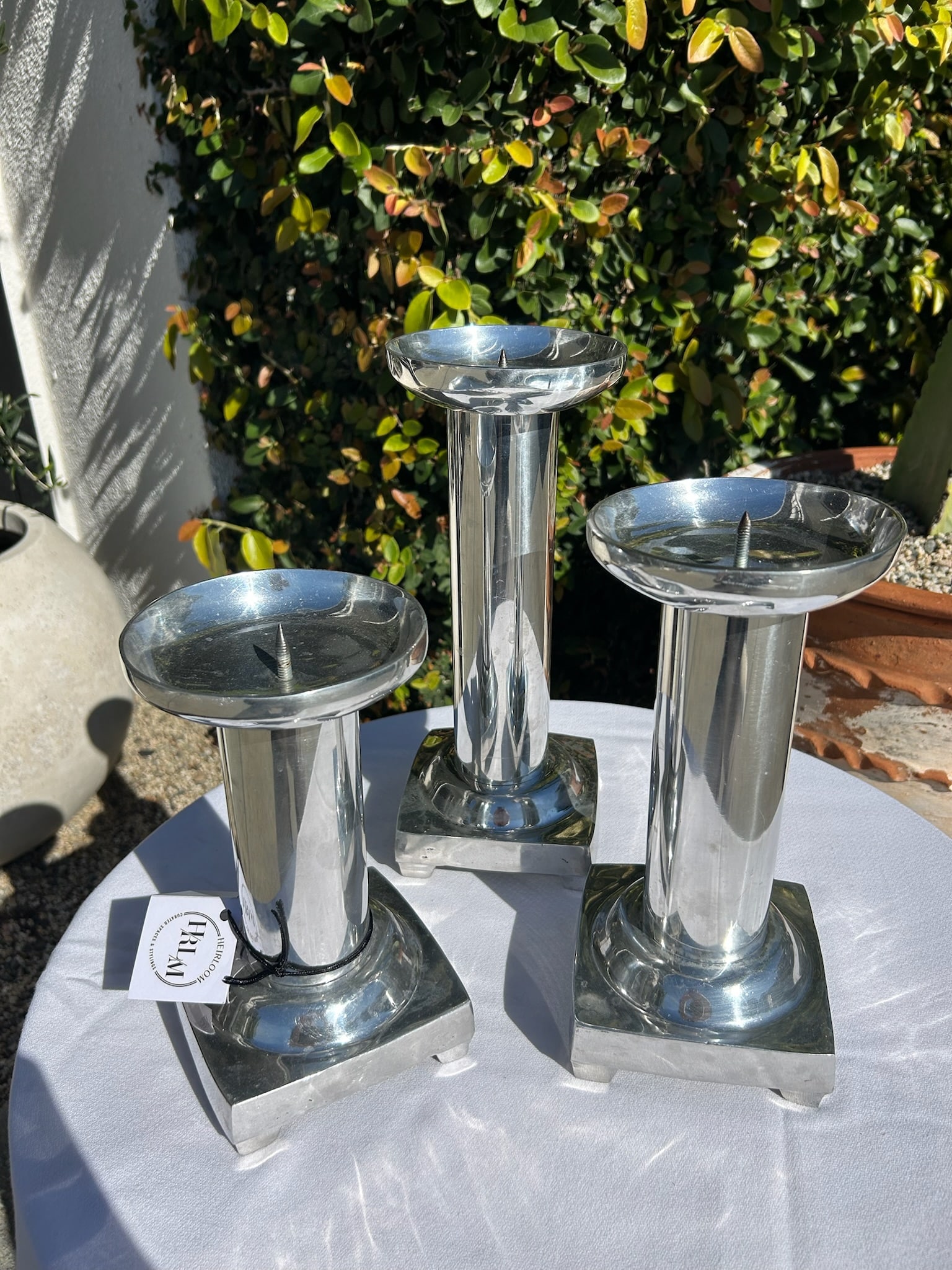 Set of Three Vintage Pewter Silver Candle Holders - 4