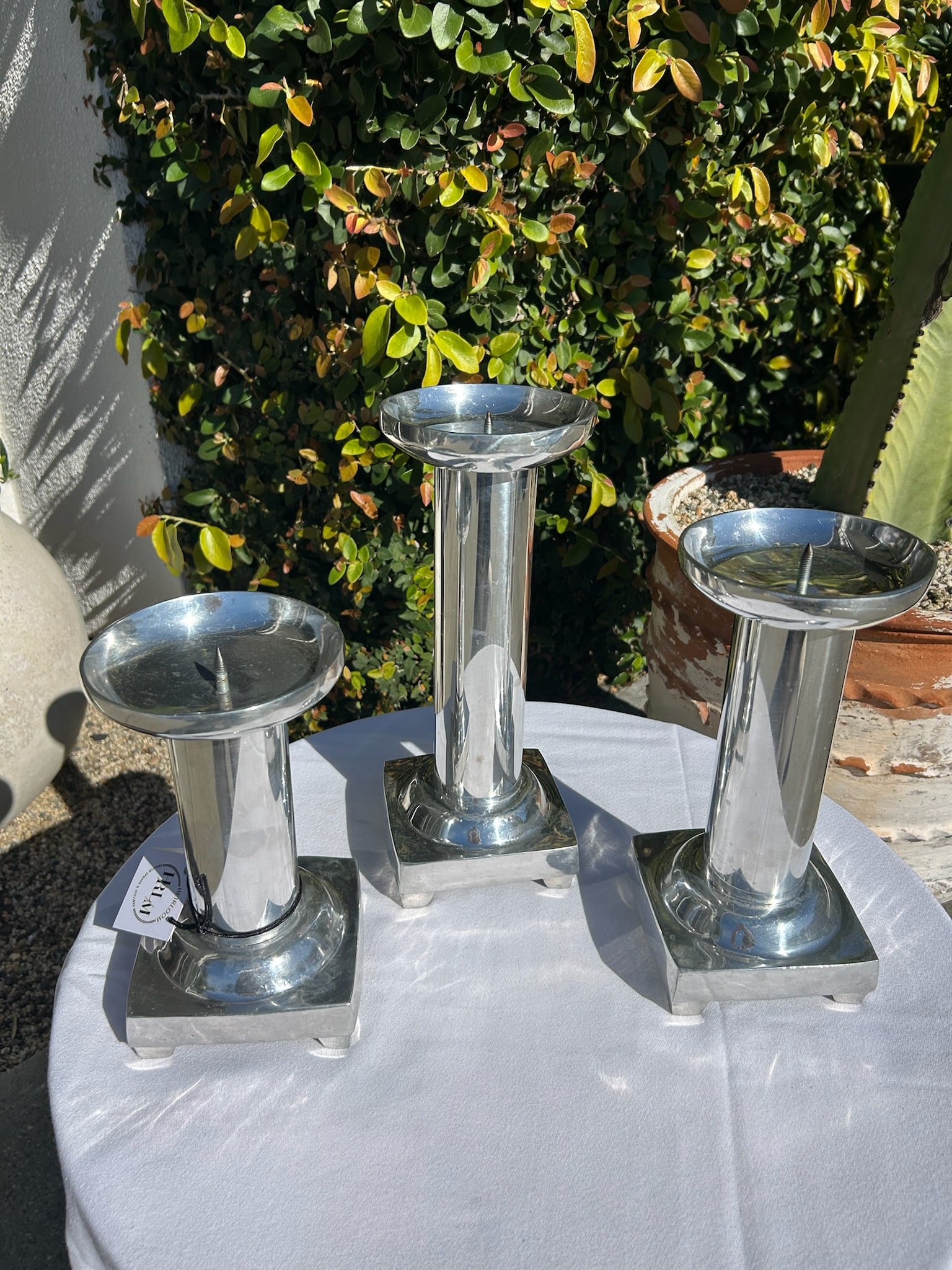 Set of Three Vintage Pewter Silver Candle Holders - 5