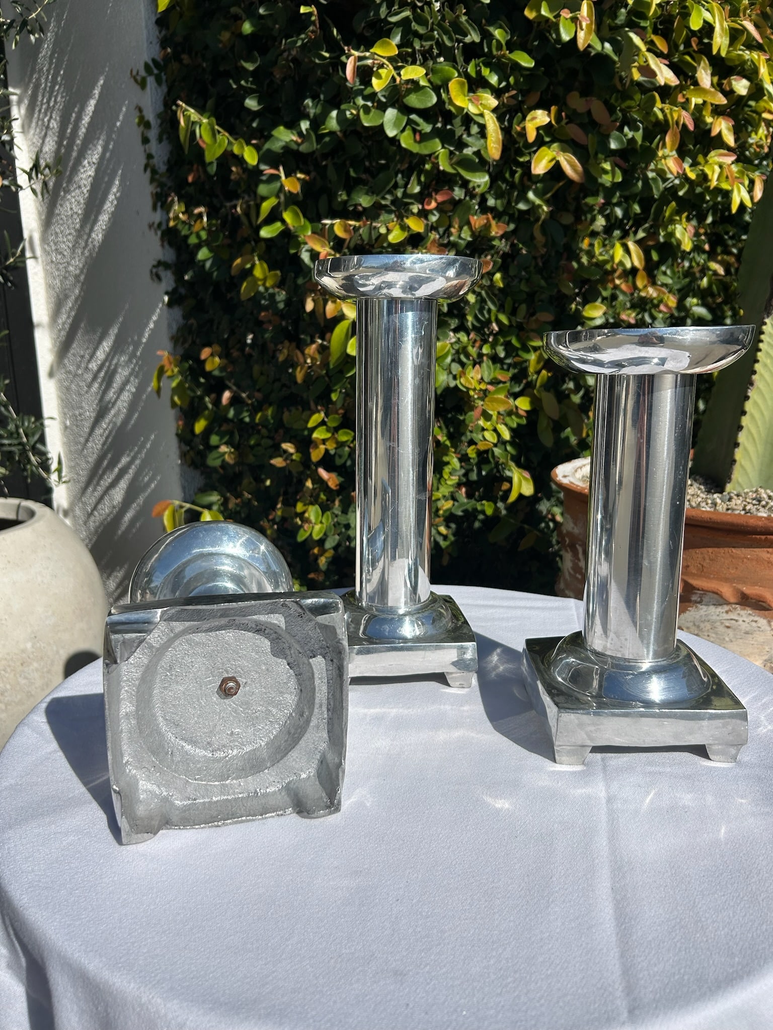 Set of Three Vintage Pewter Silver Candle Holders - 6