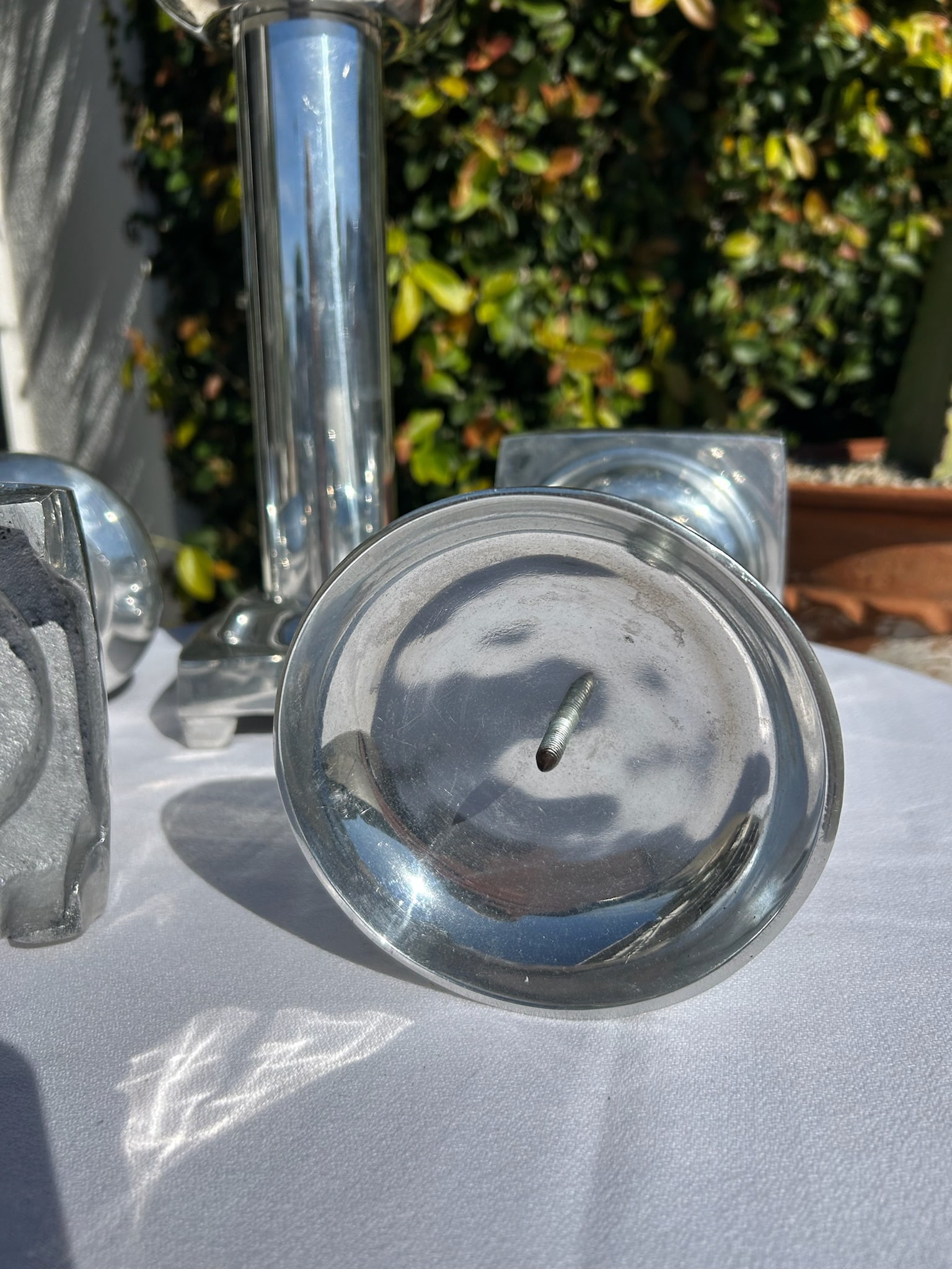 Set of Three Vintage Pewter Silver Candle Holders - 7