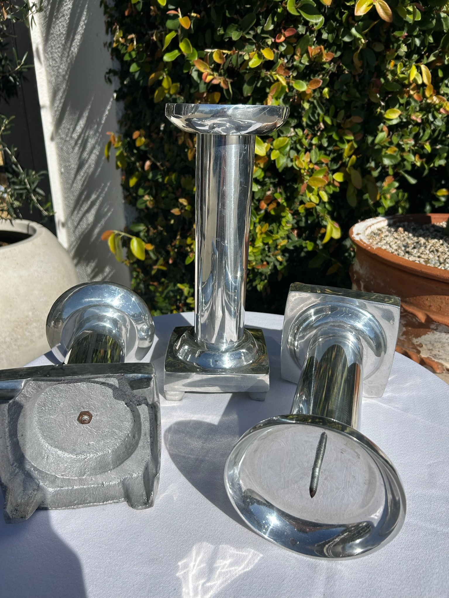 Set of Three Vintage Pewter Silver Candle Holders - 8