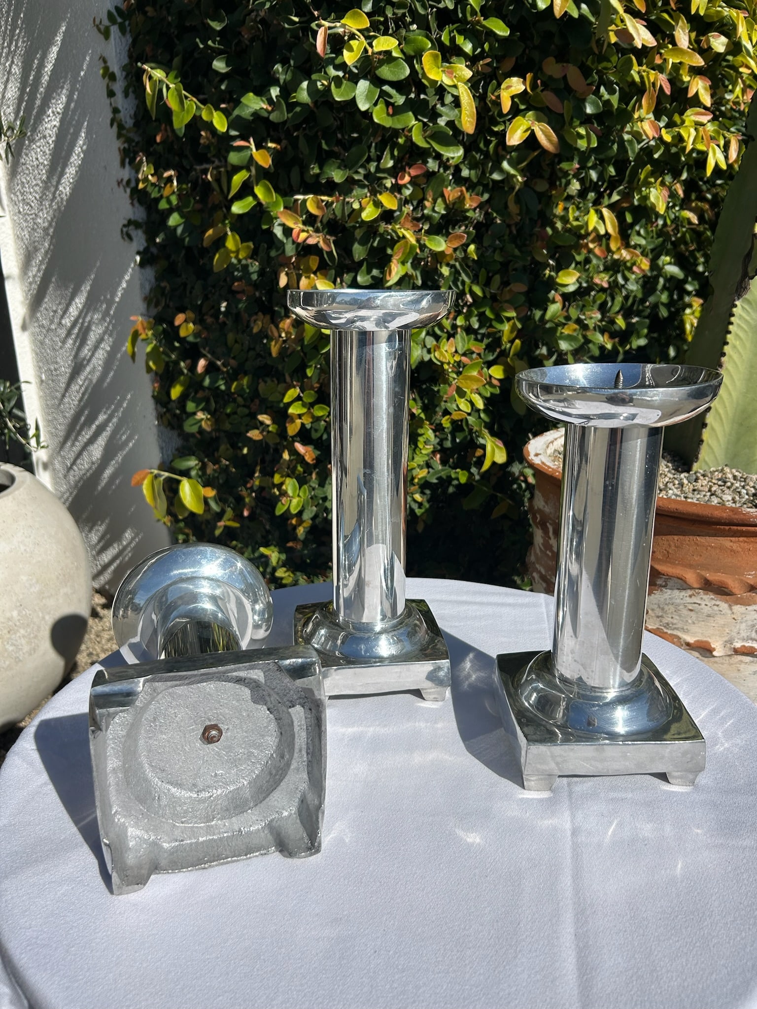 Set of Three Vintage Pewter Silver Candle Holders - 9