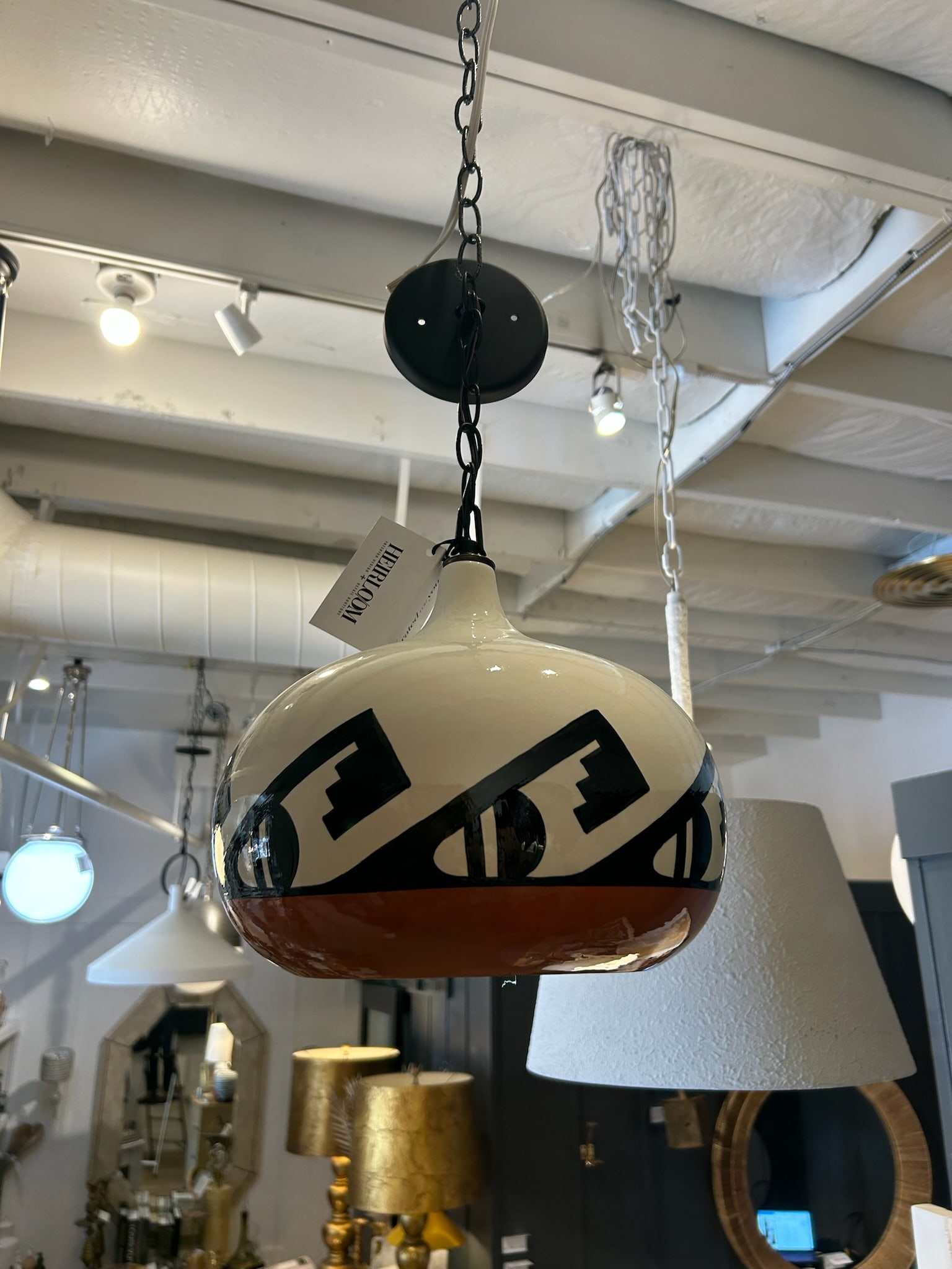 Vintage Ceramic Pendant Pendant With Southwest Design - 10