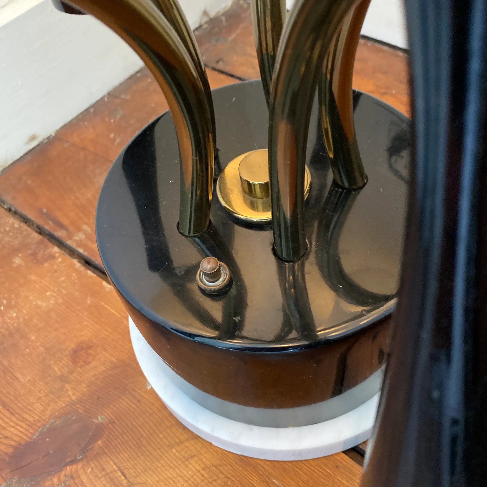 1965 Italian Brass, Milk Glass, and Lacquered Wood Floor Lamp - 10