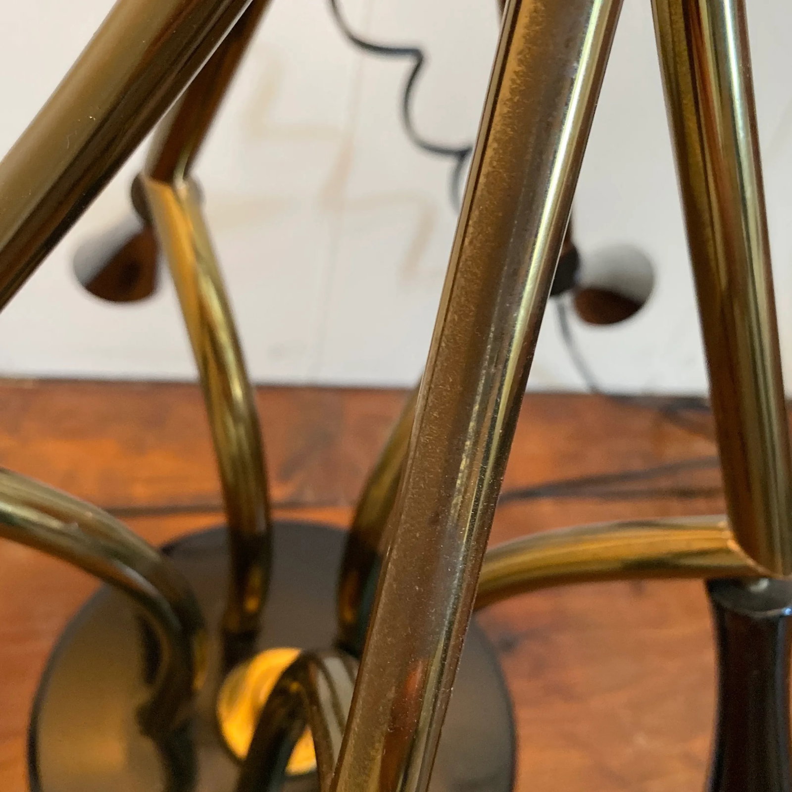 1965 Italian Brass, Milk Glass, and Lacquered Wood Floor Lamp - 12