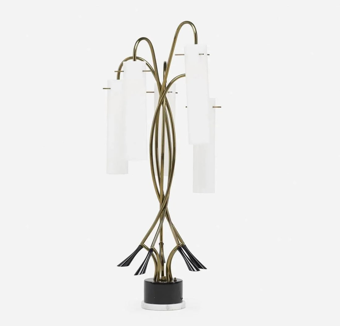 1965 Italian Brass, Milk Glass, and Lacquered Wood Floor Lamp - 13