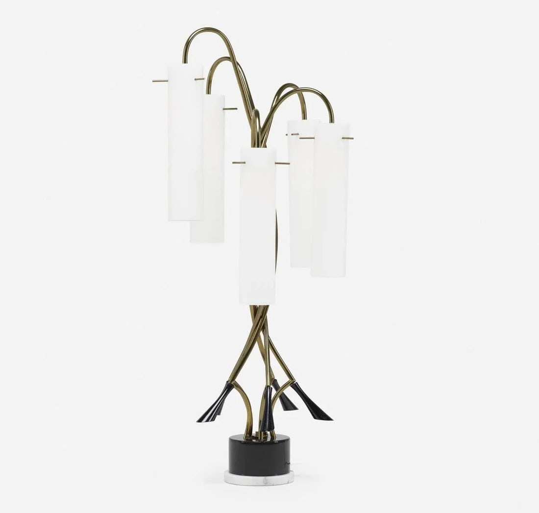 1965 Italian Brass, Milk Glass, and Lacquered Wood Floor Lamp - 2