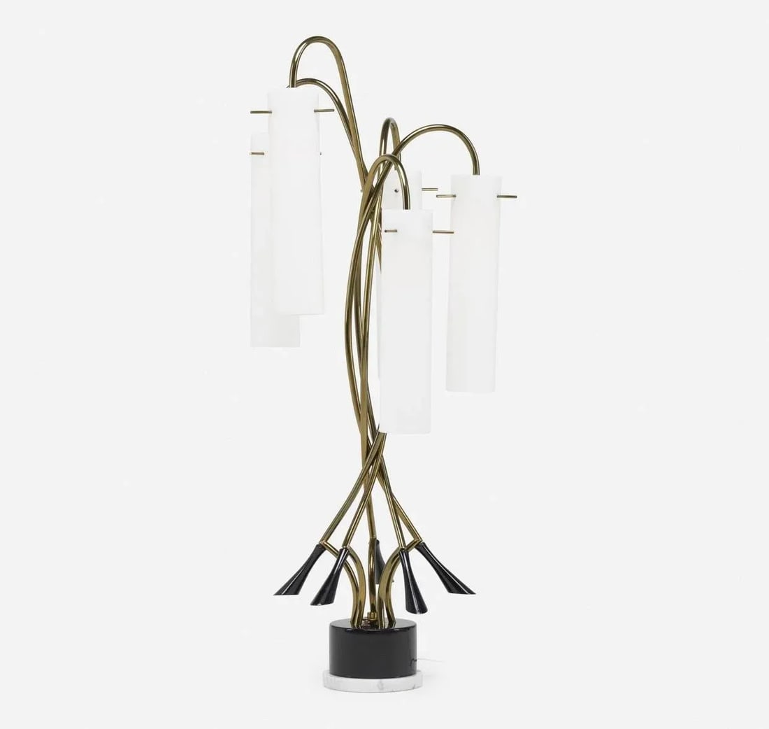 1965 Italian Brass, Milk Glass, and Lacquered Wood Floor Lamp - 3