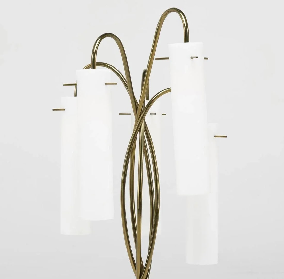 1965 Italian Brass, Milk Glass, and Lacquered Wood Floor Lamp - 4