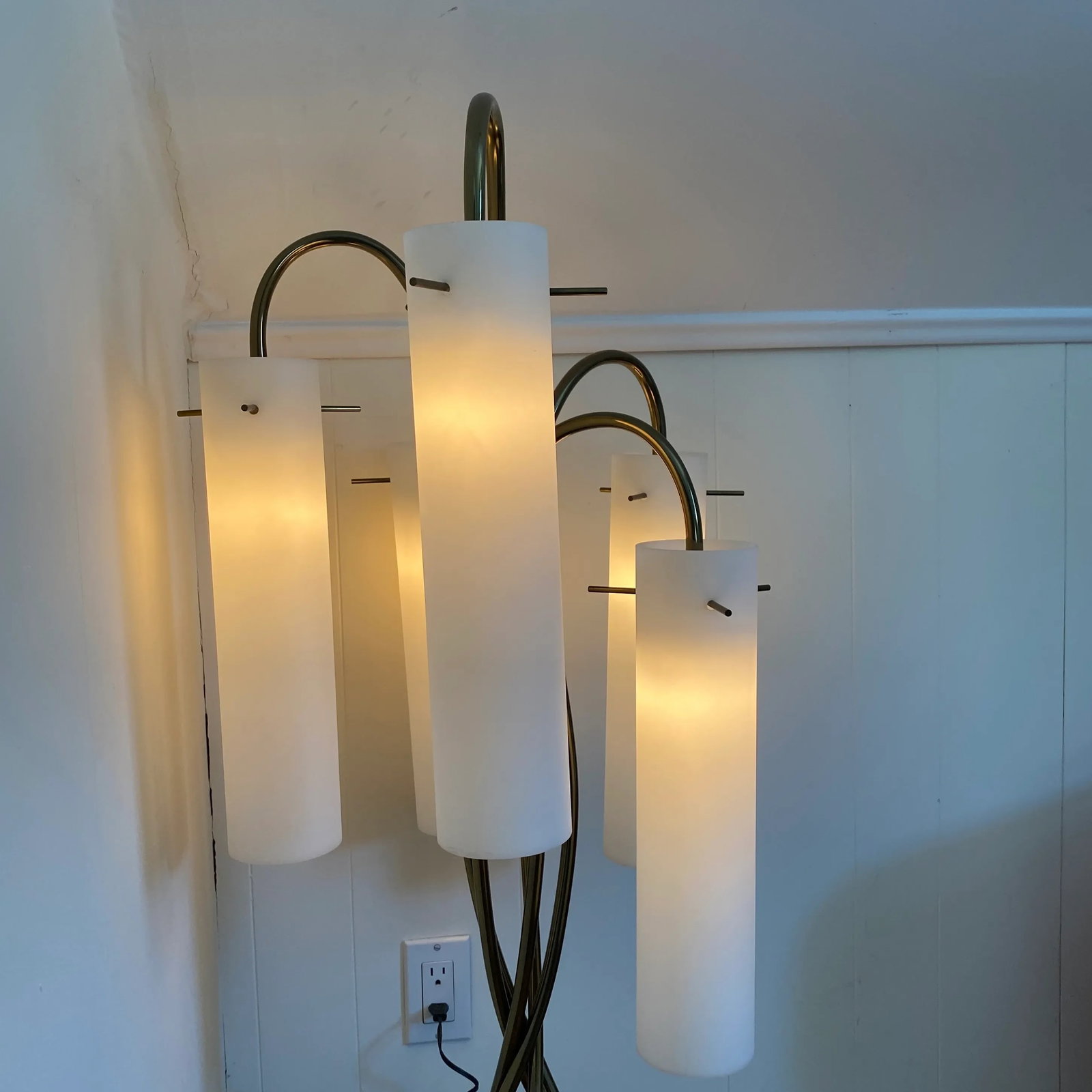 1965 Italian Brass, Milk Glass, and Lacquered Wood Floor Lamp - 6