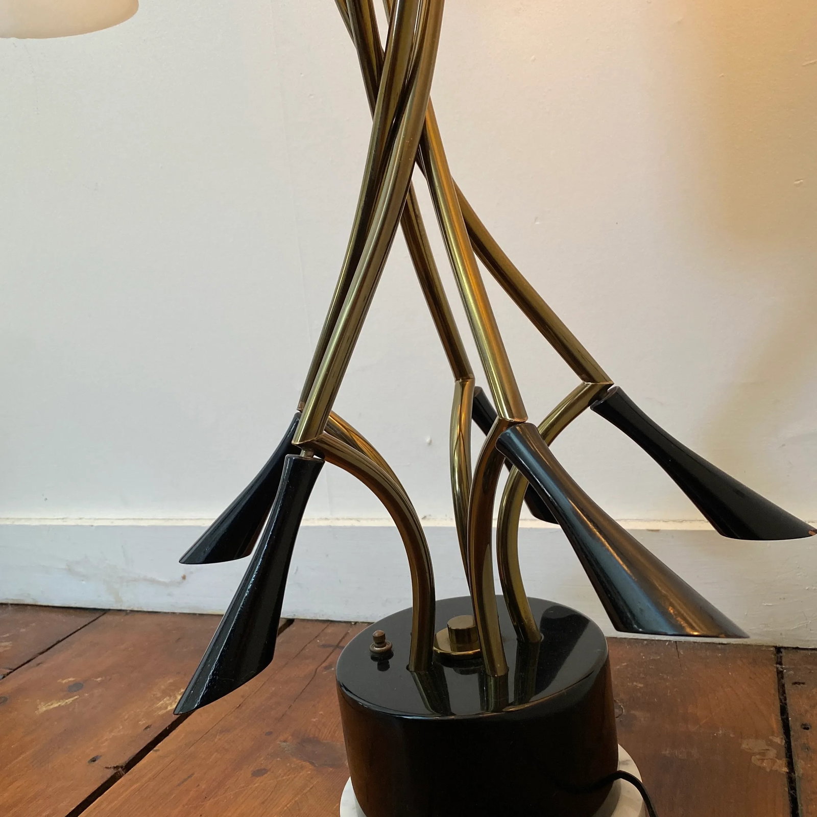 1965 Italian Brass, Milk Glass, and Lacquered Wood Floor Lamp - 8