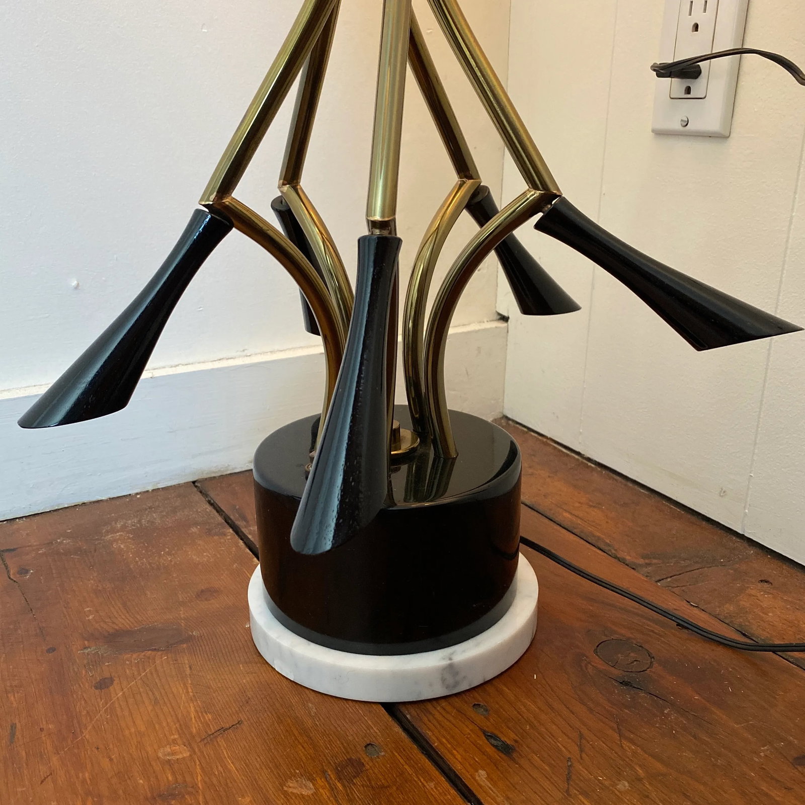 1965 Italian Brass, Milk Glass, and Lacquered Wood Floor Lamp - 9