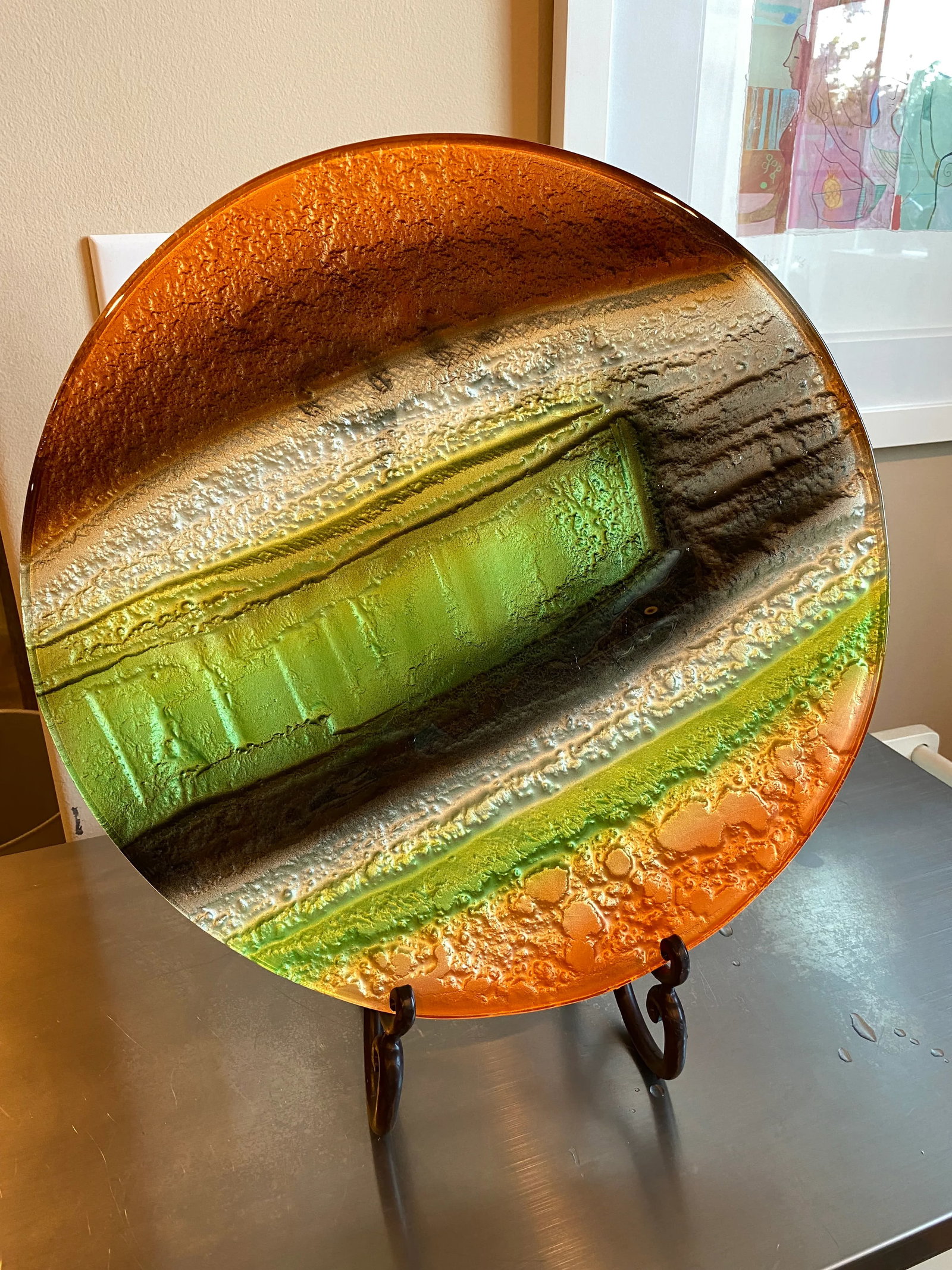 Contemporary Multicolor Glass Centerpiece Platter - 2