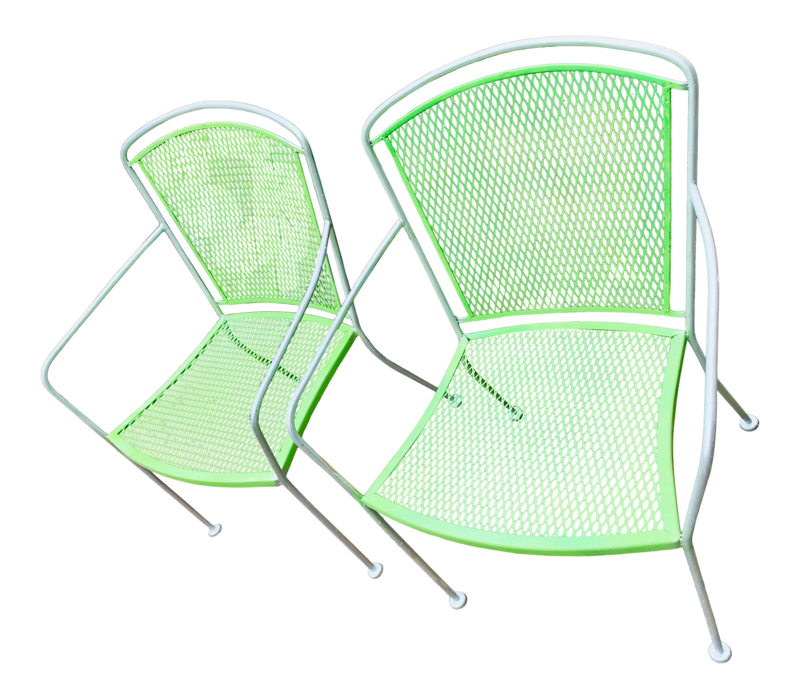 Vintage Mid Century Garden Patio Chairs - A Pair: Vintage Mid Century Modern Pair of Arm Chairs, Garden Chairs, Dining Chairs, Bistro Chairs Nicely appointed and Enamled in Rust Resistent Lime Green and Metallic Chrome Great Addition to patio, porch,
