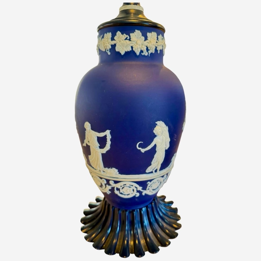 1950s Cobalt Blue Jasperware Table Lamps With Classical Relief - 22" Tall - a Pair - 4