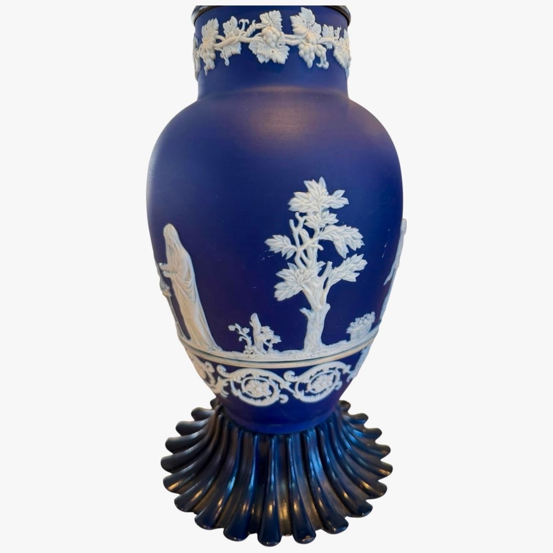 1950s Cobalt Blue Jasperware Table Lamps With Classical Relief - 22" Tall - a Pair - 5