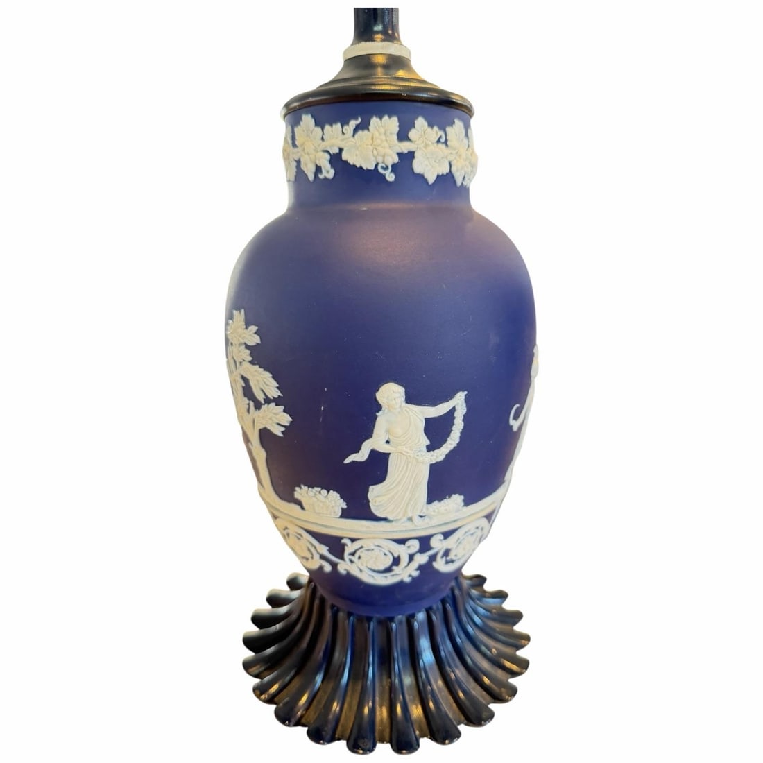 1950s Cobalt Blue Jasperware Table Lamps With Classical Relief - 22" Tall - a Pair - 6