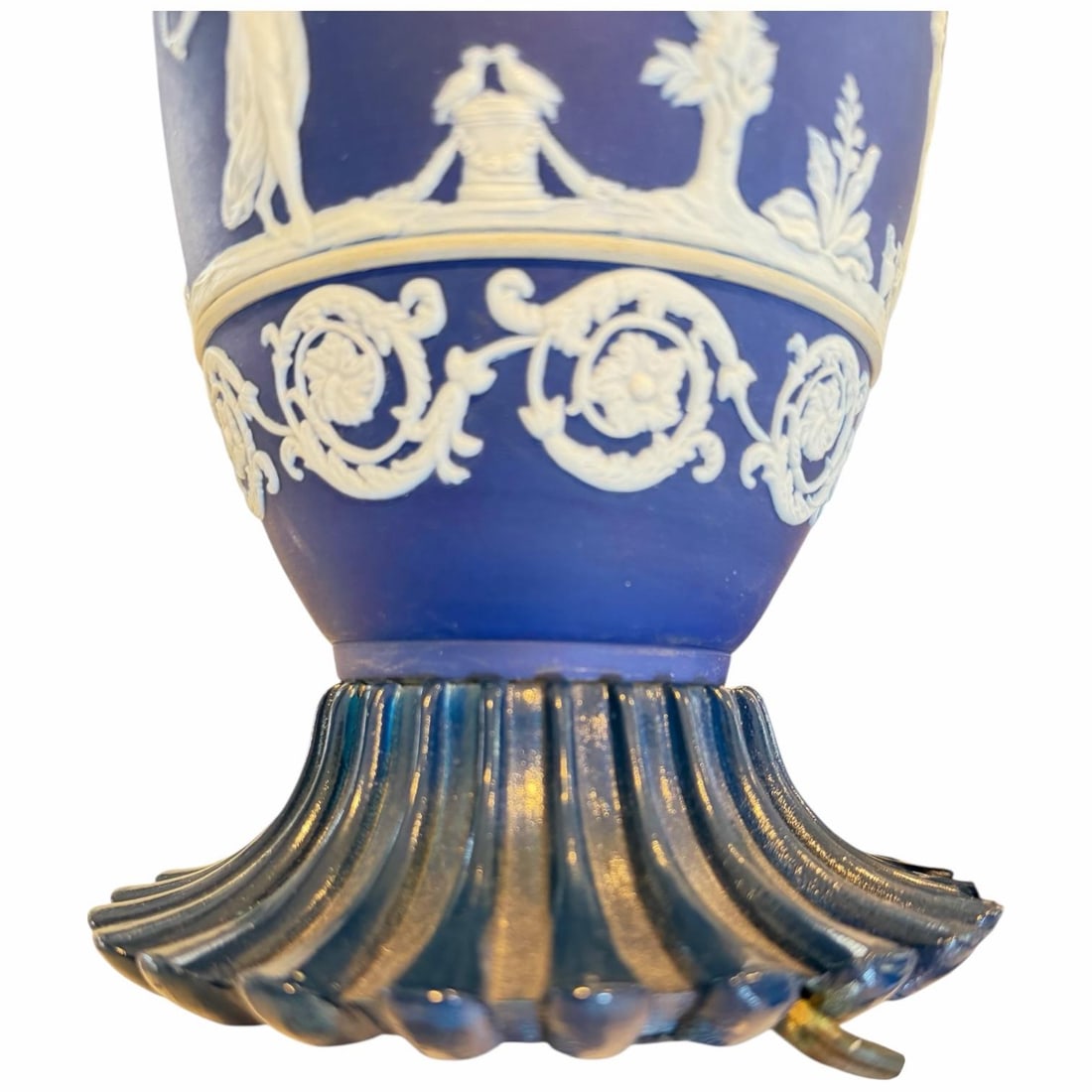 1950s Cobalt Blue Jasperware Table Lamps With Classical Relief - 22" Tall - a Pair - 8