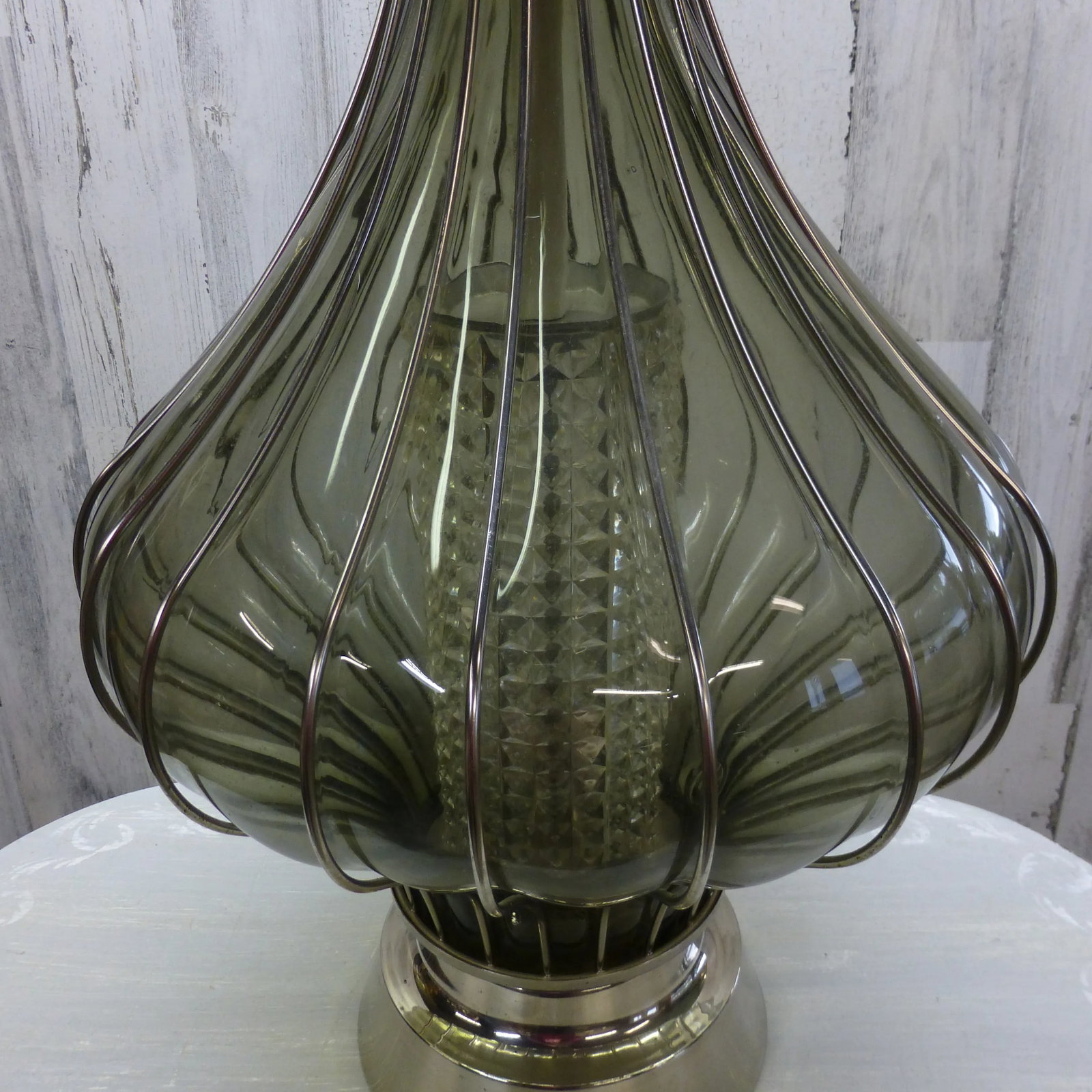 1970s Mid Century Caged Smoke Glass & Chrome Large Table Lamp - 10