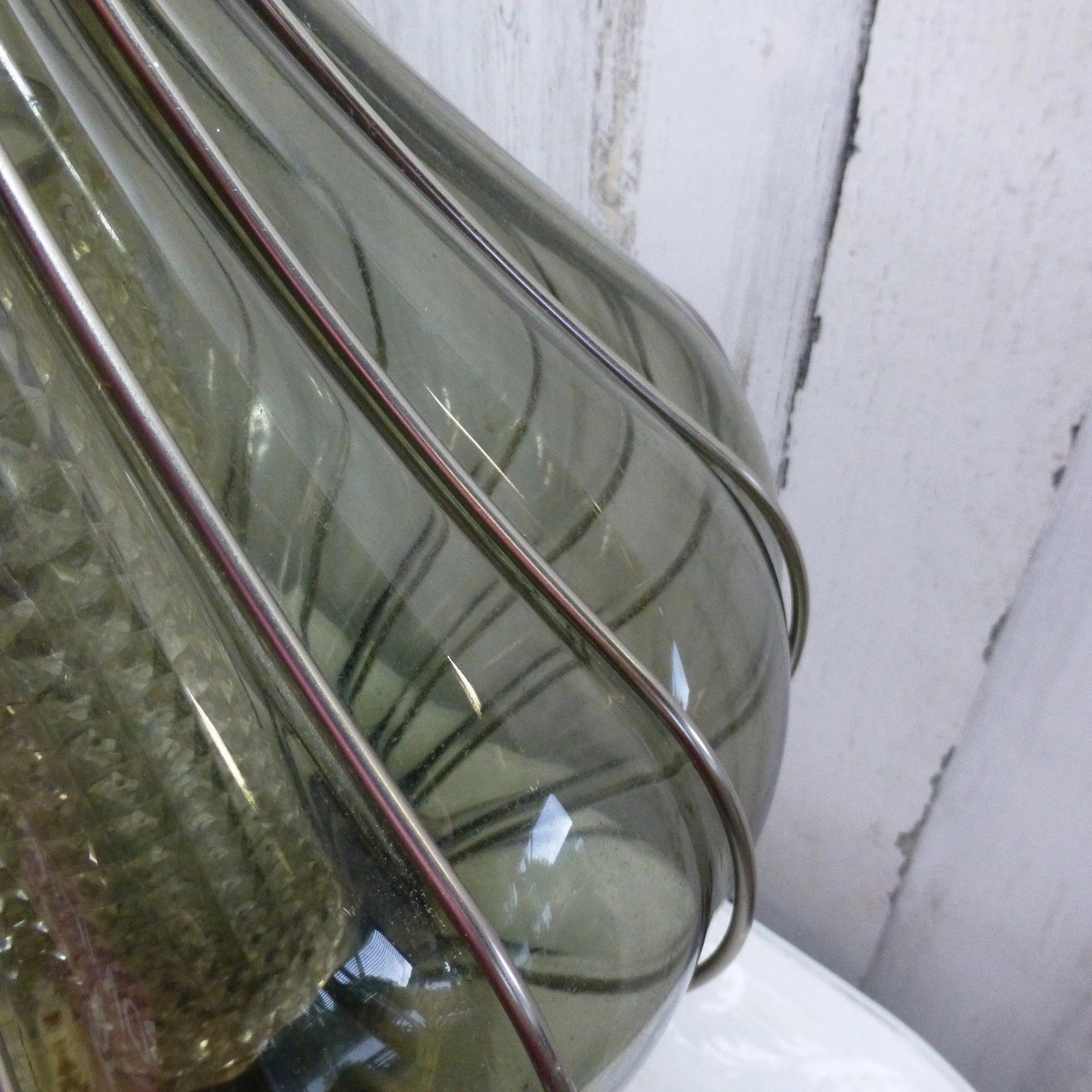 1970s Mid Century Caged Smoke Glass & Chrome Large Table Lamp - 5