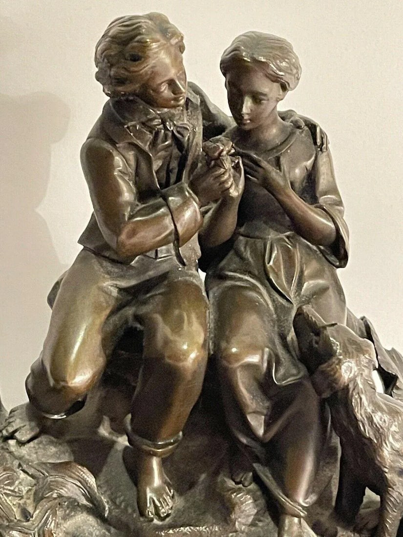 19th Century French Bronze and Crystal Double Inkwell Set With Sculpture, "Paul Et Virginie" - 5 Pie - 2