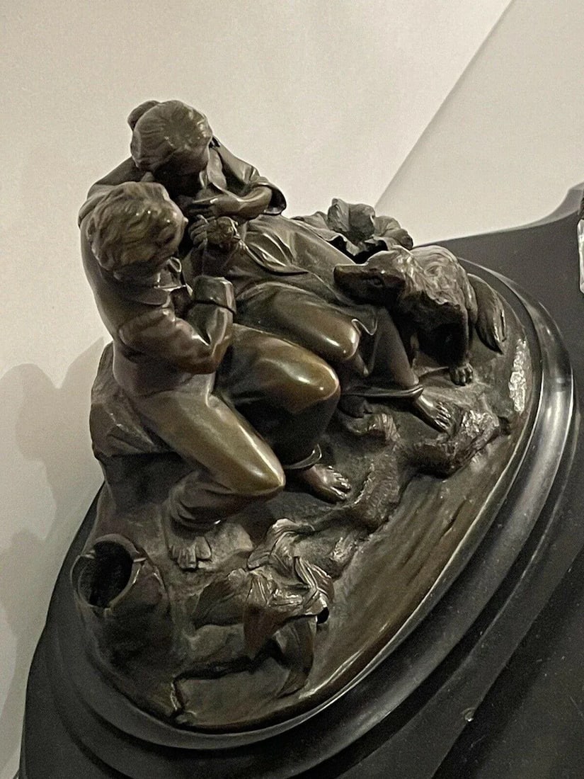 19th Century French Bronze and Crystal Double Inkwell Set With Sculpture, "Paul Et Virginie" - 5 Pie - 3