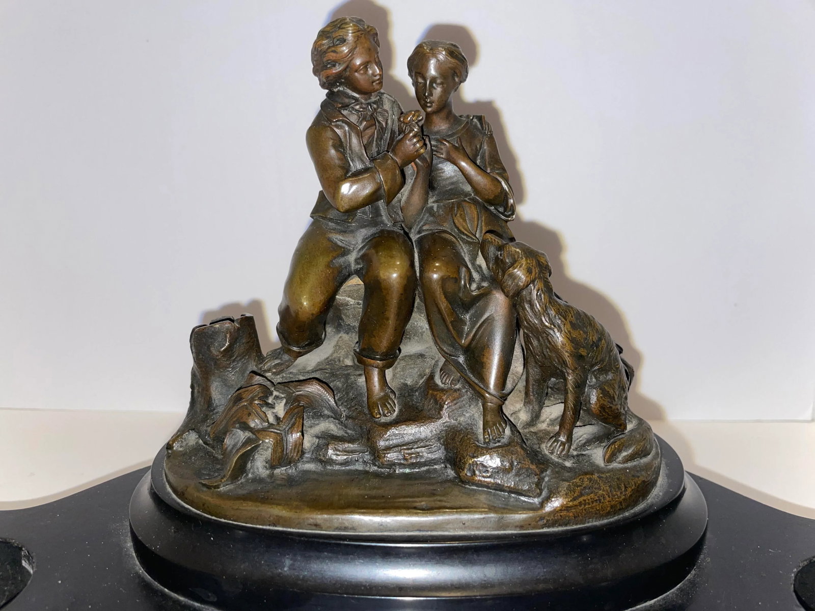 19th Century French Bronze and Crystal Double Inkwell Set With Sculpture, "Paul Et Virginie" - 5 Pie - 4