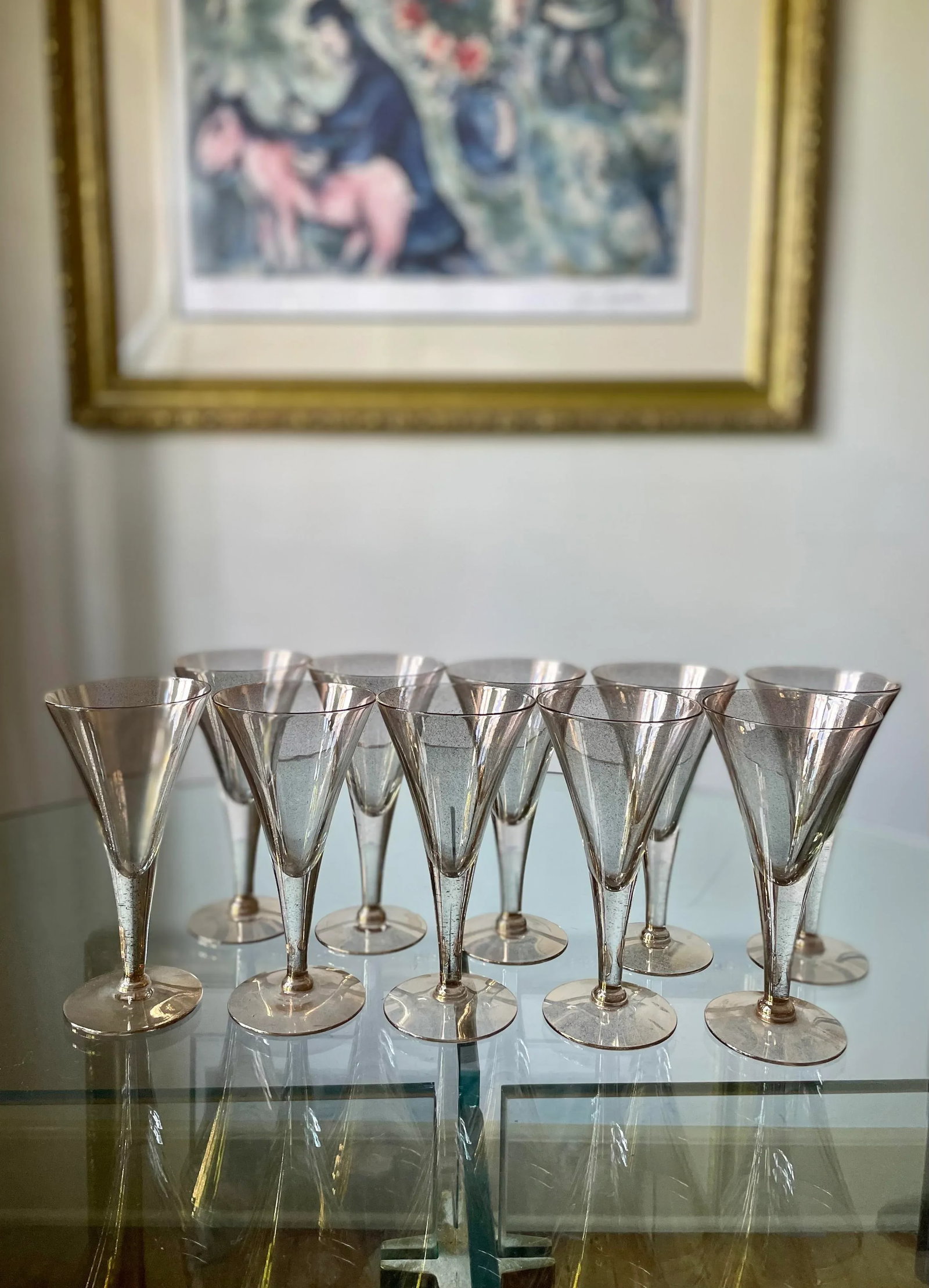 Vintage Dorothy Thorpe Gold Fleck Small Trumpet Cocktail Glasses - Set of 10 - 13