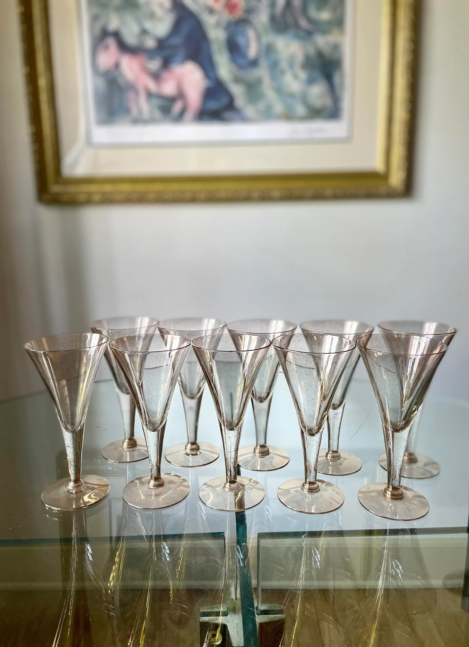 Vintage Dorothy Thorpe Gold Fleck Small Trumpet Cocktail Glasses - Set of 10 - 2