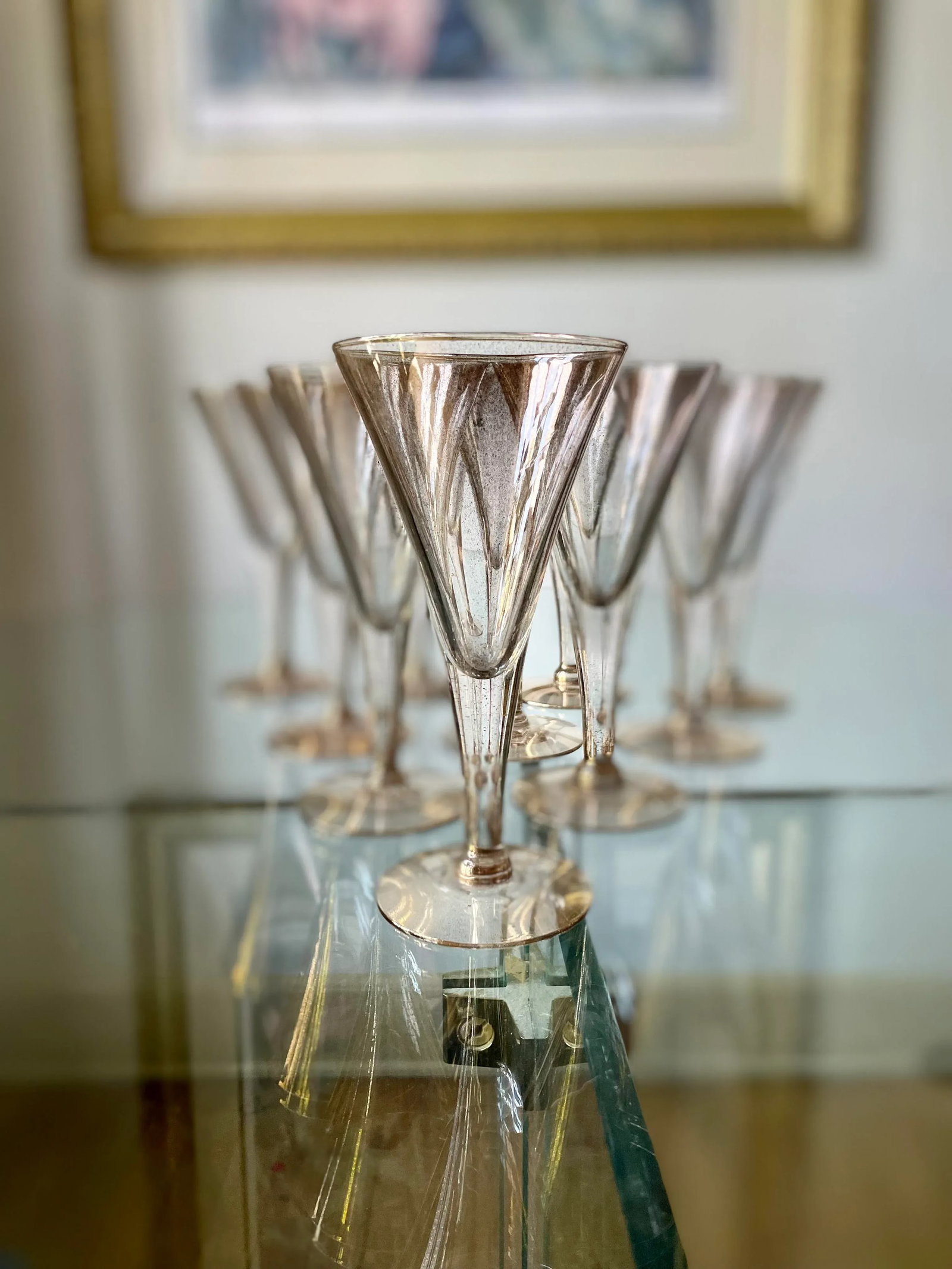 Vintage Dorothy Thorpe Gold Fleck Small Trumpet Cocktail Glasses - Set of 10 - 3
