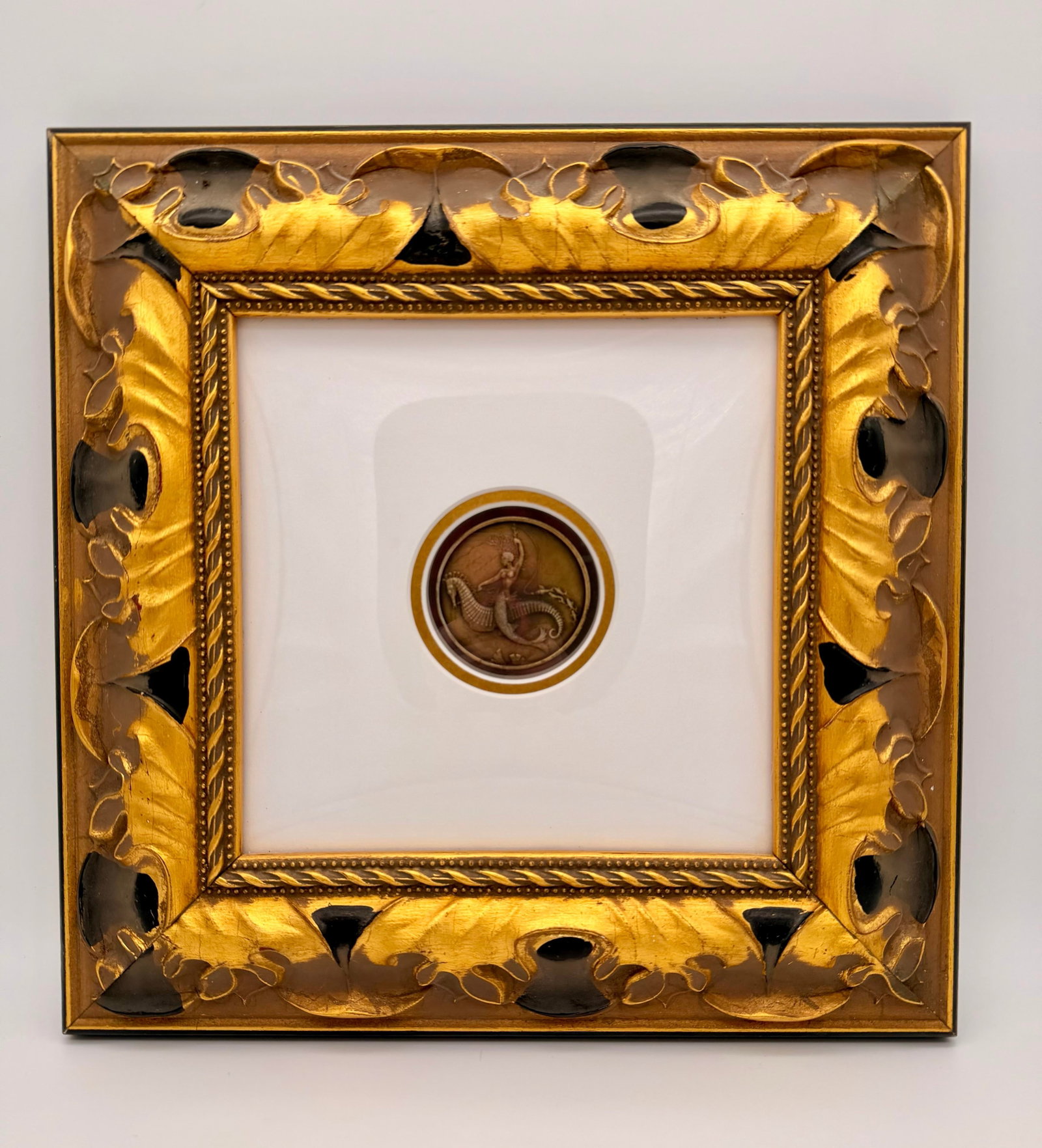 Art Deco Pair of Erte Limited Edition Bronze Medallions in Gold & Black Gilt Frames - 2